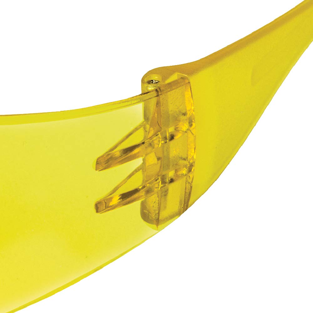 Sellstrom Lightweight UV Protection Safety Glasses - Anti-Scratch Hard Coating, Amber Lens & Frame, Rubberized Temple Tips (12-Pack) - Ideal for Construction, Woodworking, and Outdoor Activities