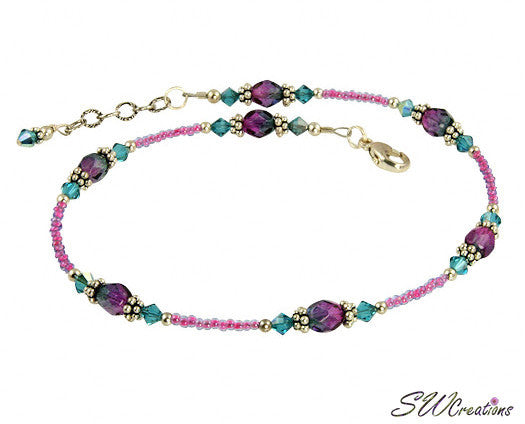 Blue Zircon Pink Crystal Beaded Anklet - Elegant Adjustable Ankle Bracelet for Women | Perfect for Beach, Summer, Boho Fashion & Gift Giving