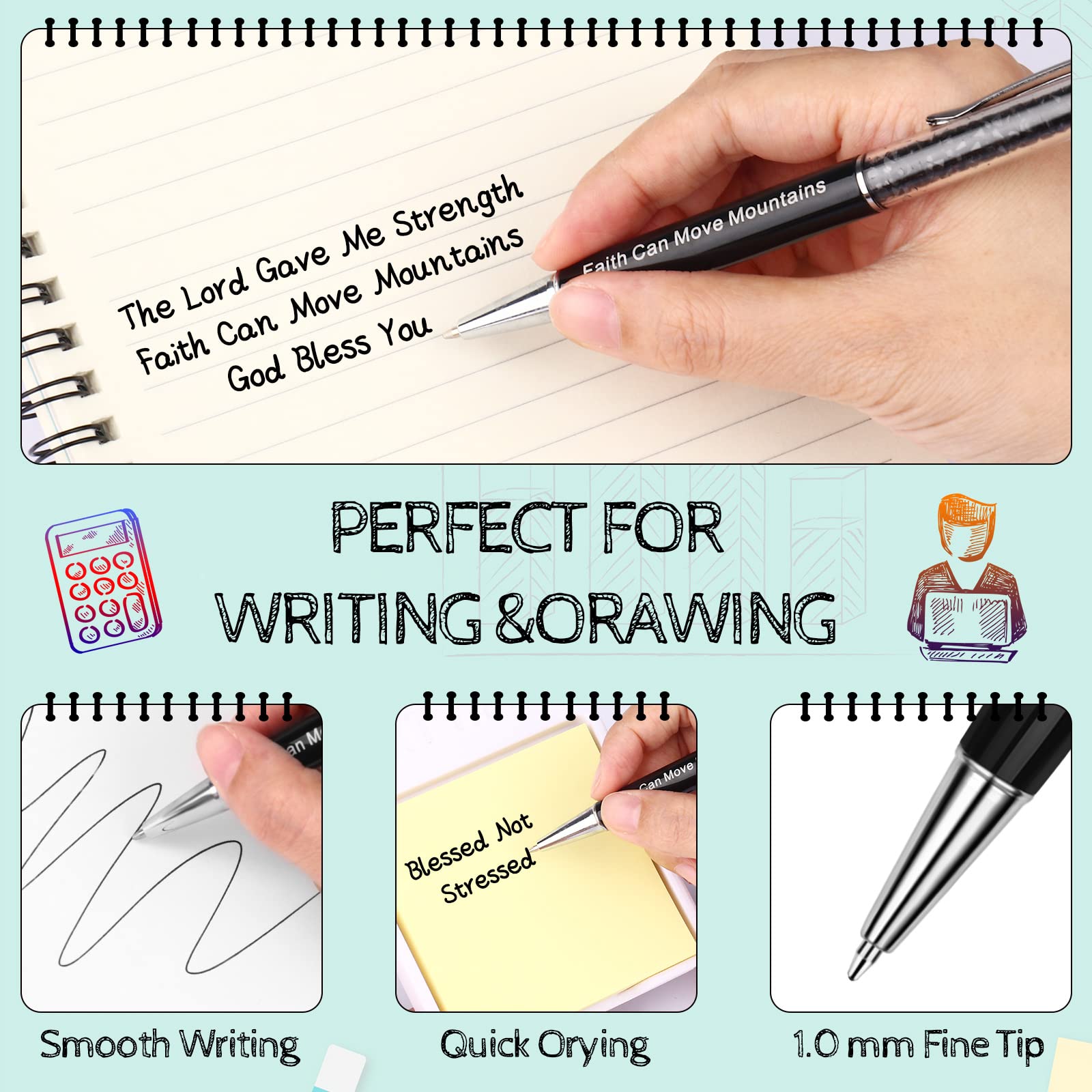 Bnesi 2-in-1 Personalized Crystal Pens with Stylus - 10 Blue Refillable Ink Cartridges - Compatible with Tablets, Smartphones & Laptops - Perfect for Office Work, Note Taking & Digital Signatures
