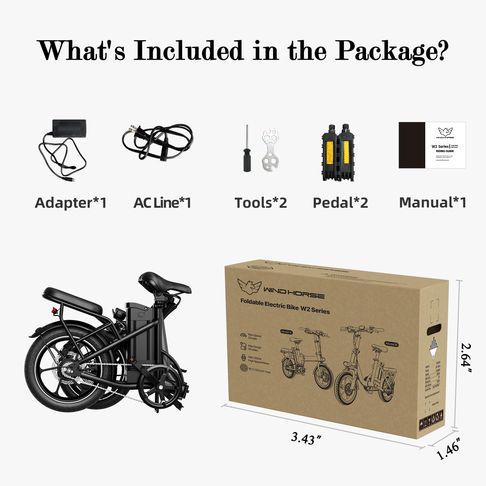 **WINDHORSE Electric Bike for Adults - 630W Peak Motor Folding E-Bike, 35 Miles Range, 25MPH, Dual Disc Brakes, Suspension & Removable Battery - Perfect for Commuting, City Riding & Outdoor Adventures**