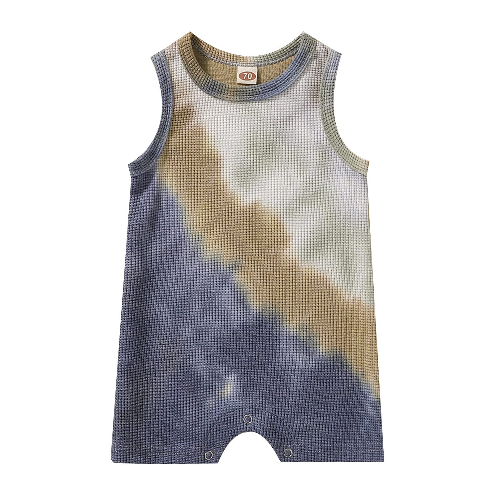 Suolongsama Newborn Baby Bodysuit - Sleeveless Waffle Playsuit for Girls & Boys, Tie-Dye Print, Round Neck Romper - Perfect for Summer Outfits, Playdates & Casual Wear