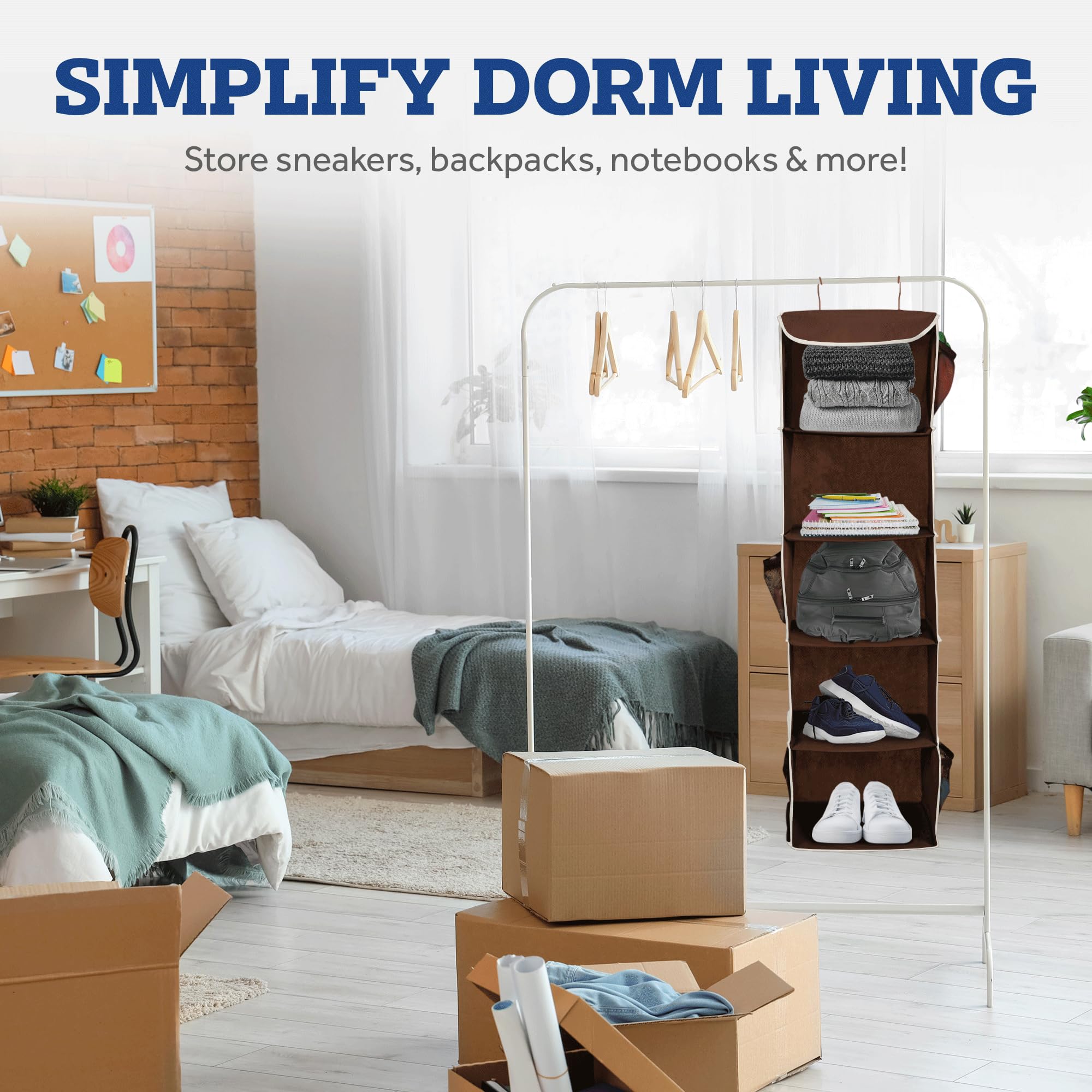 ZOBER 5-Shelf Hanging Closet Organizer - Space Saving Storage Shelves for Clothes, Towels, Toys - Perfect for College Dorm, Nursery, Home & Office Organization - Ideal for Small Spaces and Closet Storage Solutions