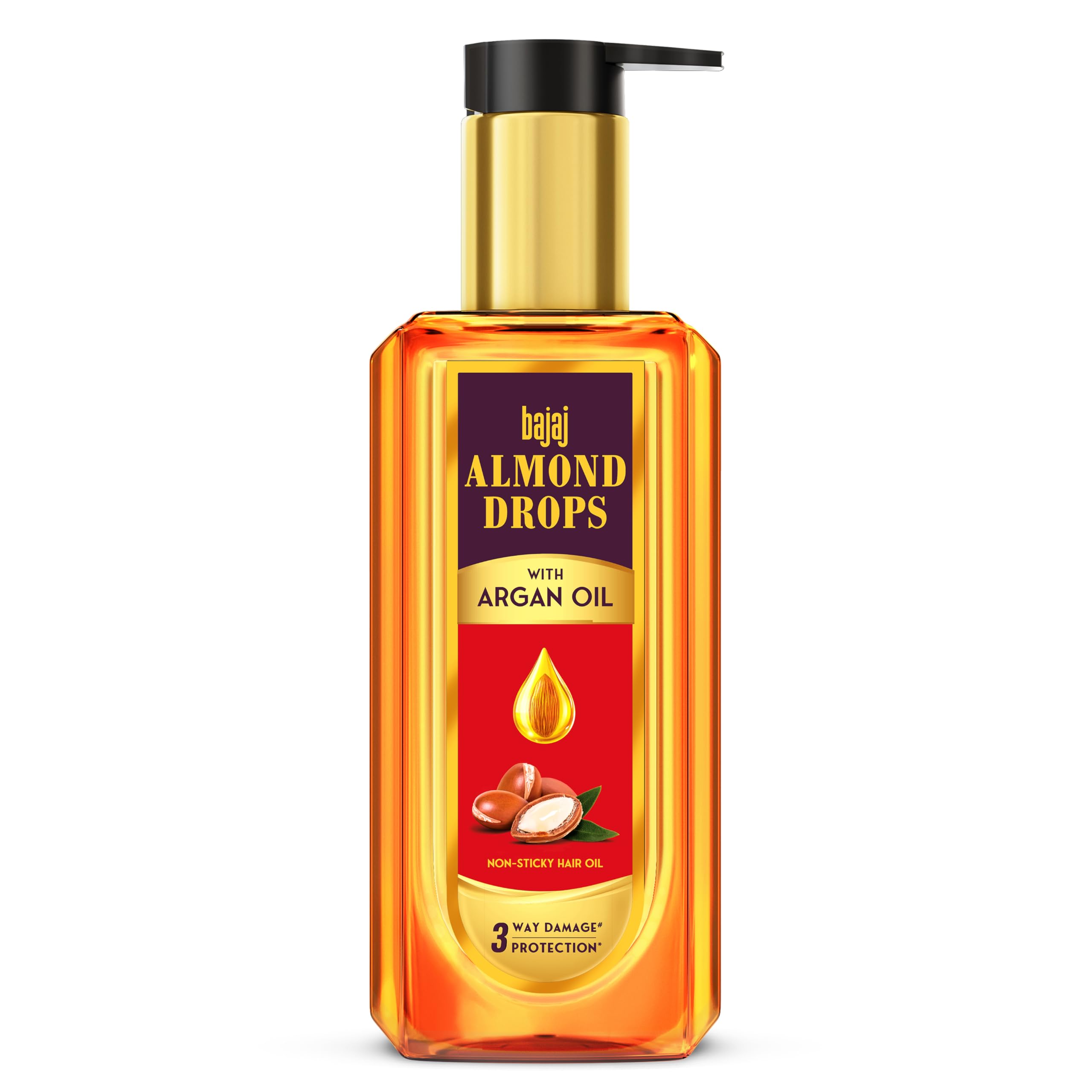 Bajaj Almond Drops Non-Sticky Hair Oil with Almond & Argan Oil - 200ml for 3-Way Damage Protection | Nourishes, Strengthens & Repairs Hair | Perfect for Daily Hair Care & Styling