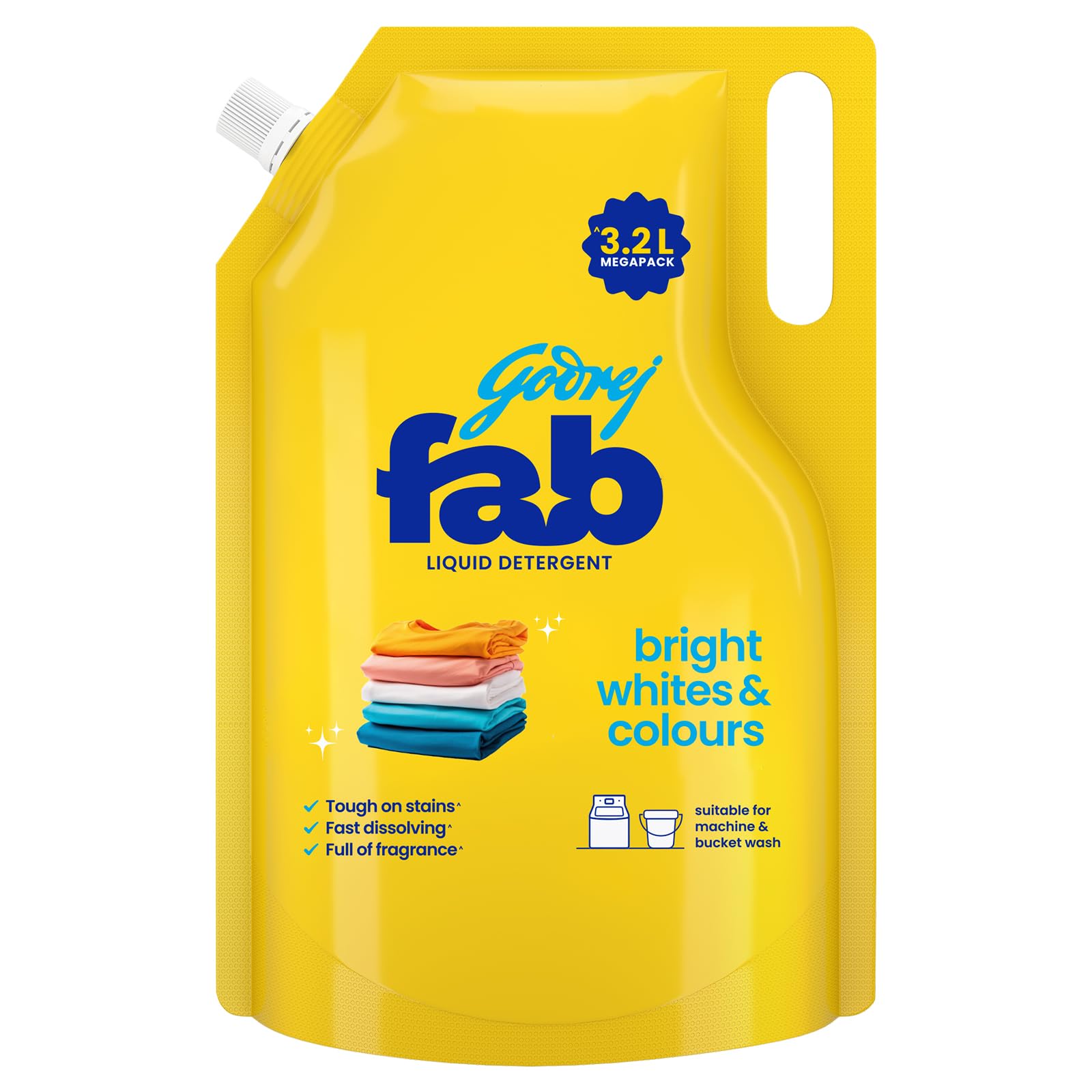 Godrej Fab Liquid Detergent Refill Pouch 3.2L for Washing Machine - High Efficiency Laundry Detergent for All Fabrics | Perfect for Large Loads, Deep Cleaning & Stain Removal