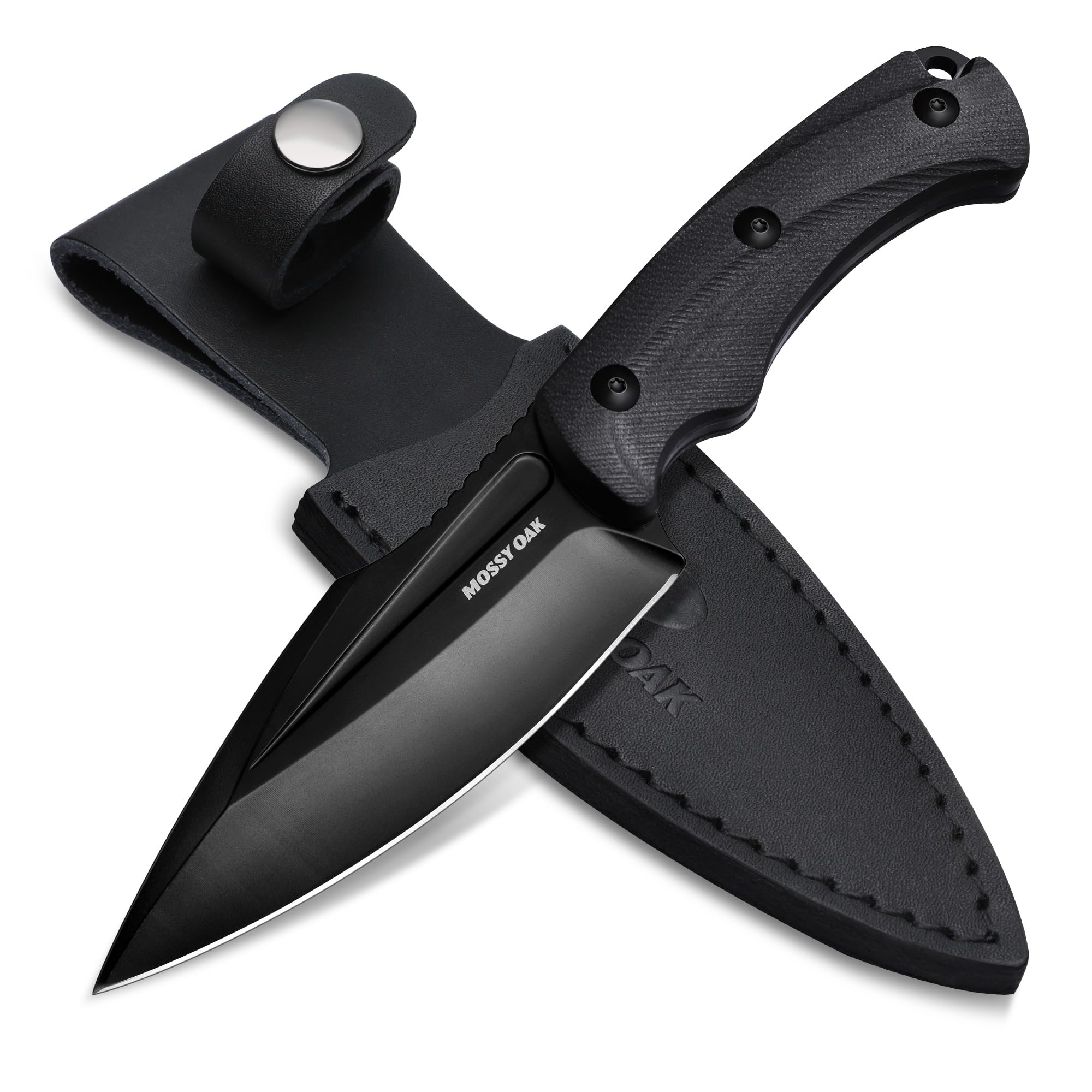 MOSSY OAK Hunting Knife with Sheath - 8.5 Inch Full Tang Fixed Blade Outdoor Survival Knife for Camping, Hiking & Bushcraft | Durable G10 Handle (Black) | Perfect for Wilderness Adventures & Outdoor Activities