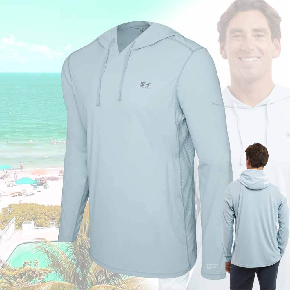 Pelagic Vaportek Hooded Blue Fog Performance Shirt - Lightweight Quick-Dry Fishing Shirt with UPF 50+ Sun Protection for Outdoor Activities, Hiking, and Water Sports
