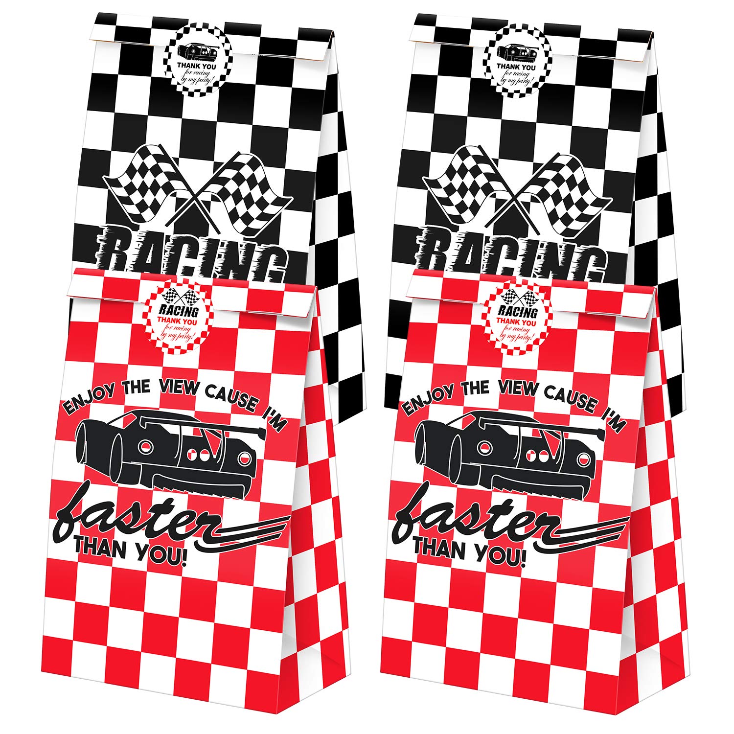 24 Pack Race Car Party Favor Bags with Stickers - Race Car Themed Goodie Bags for Birthday Parties, Baby Showers & Kids Events - Perfect for Treats, Candy & Small Gifts