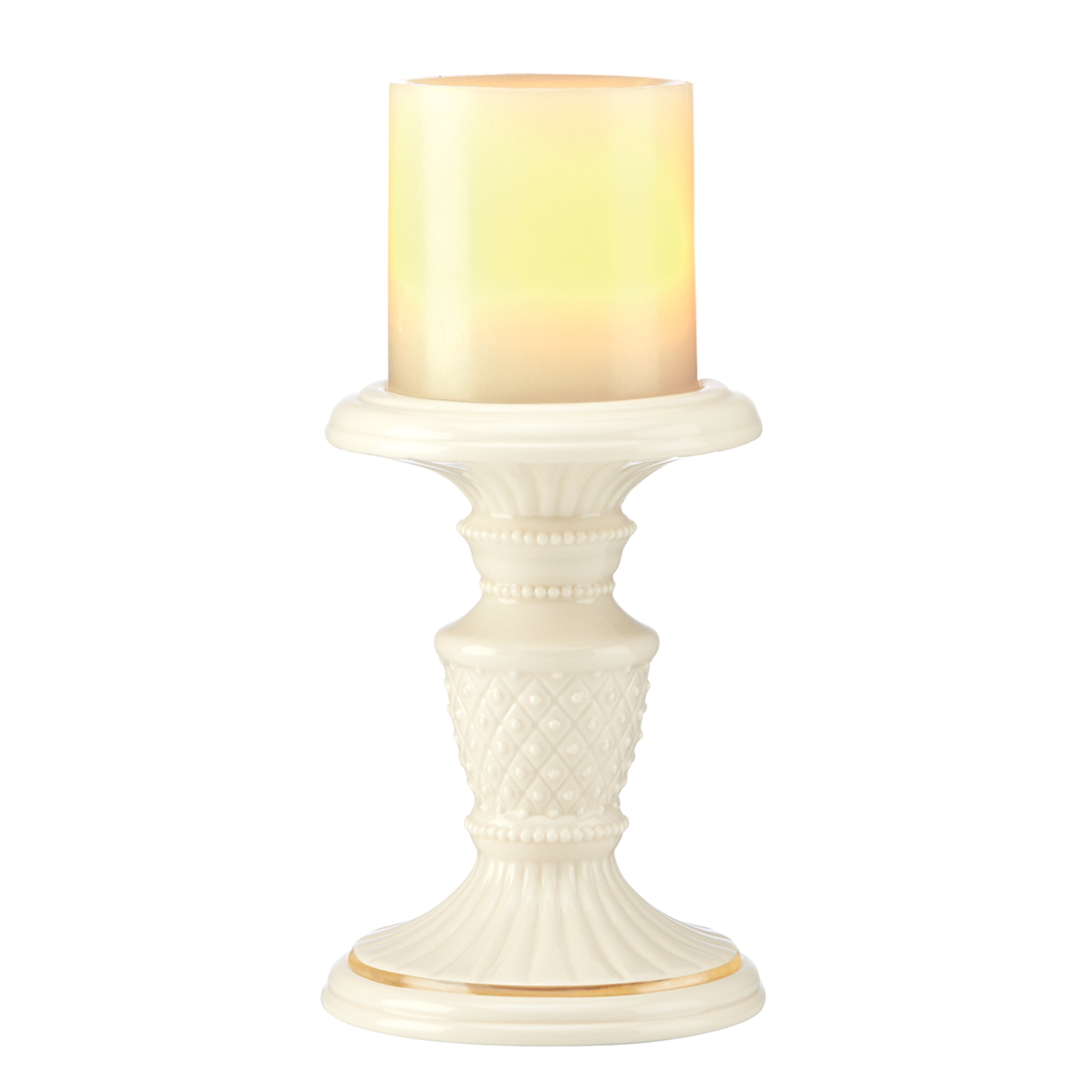 Lenox Illuminate Beaded Crystal Pillar Candle Holder with Flameless LED Candle - Elegant Home Decor for Dining Table, Wedding Centerpiece & Holiday Display