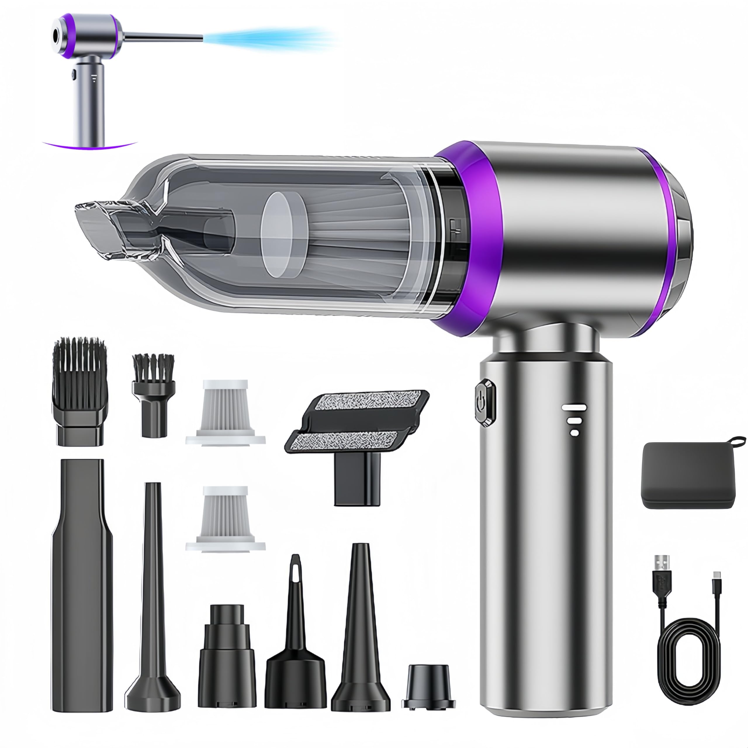 21000PA Rechargeable Cordless Handheld Car Vacuum Cleaner - High Power Mini Vacuum & Blower 2-in-1 with 3 Speed Modes, Brushless Motor for Car Detailing, Home Cleaning, Office & PC Maintenance | Perfect for Quick Spills, Pet Hair Removal & Dusting
