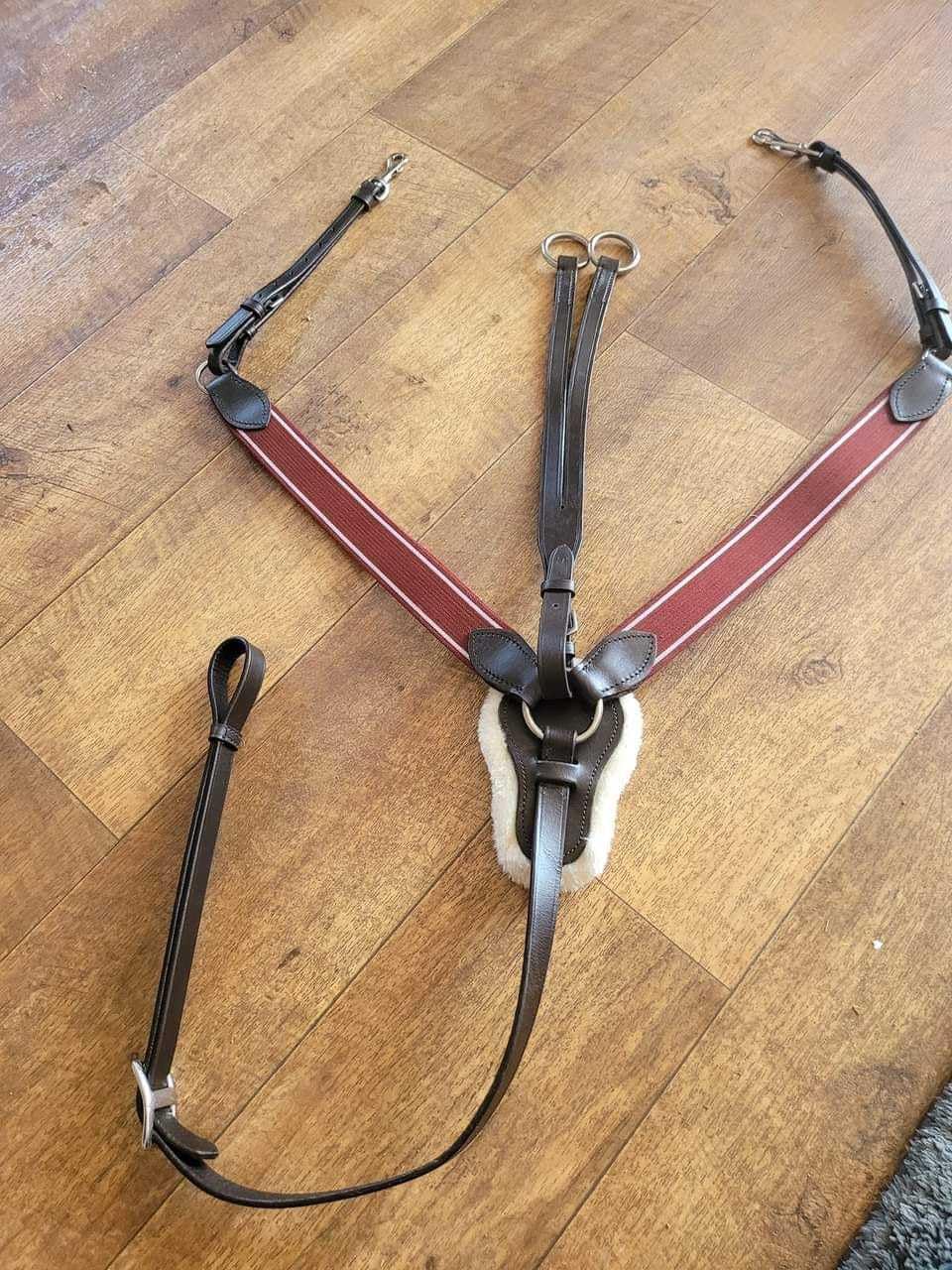MEWATI Burgundy/Maroon Elastic Breastplate Martingale for Horses with Running Attachment - Premium Vegetable-Tanned Leather, Durable Stainless Steel Hardware (Warmblood/Over Size) - Perfect for Trail Riding, Dressage & Show Jumping