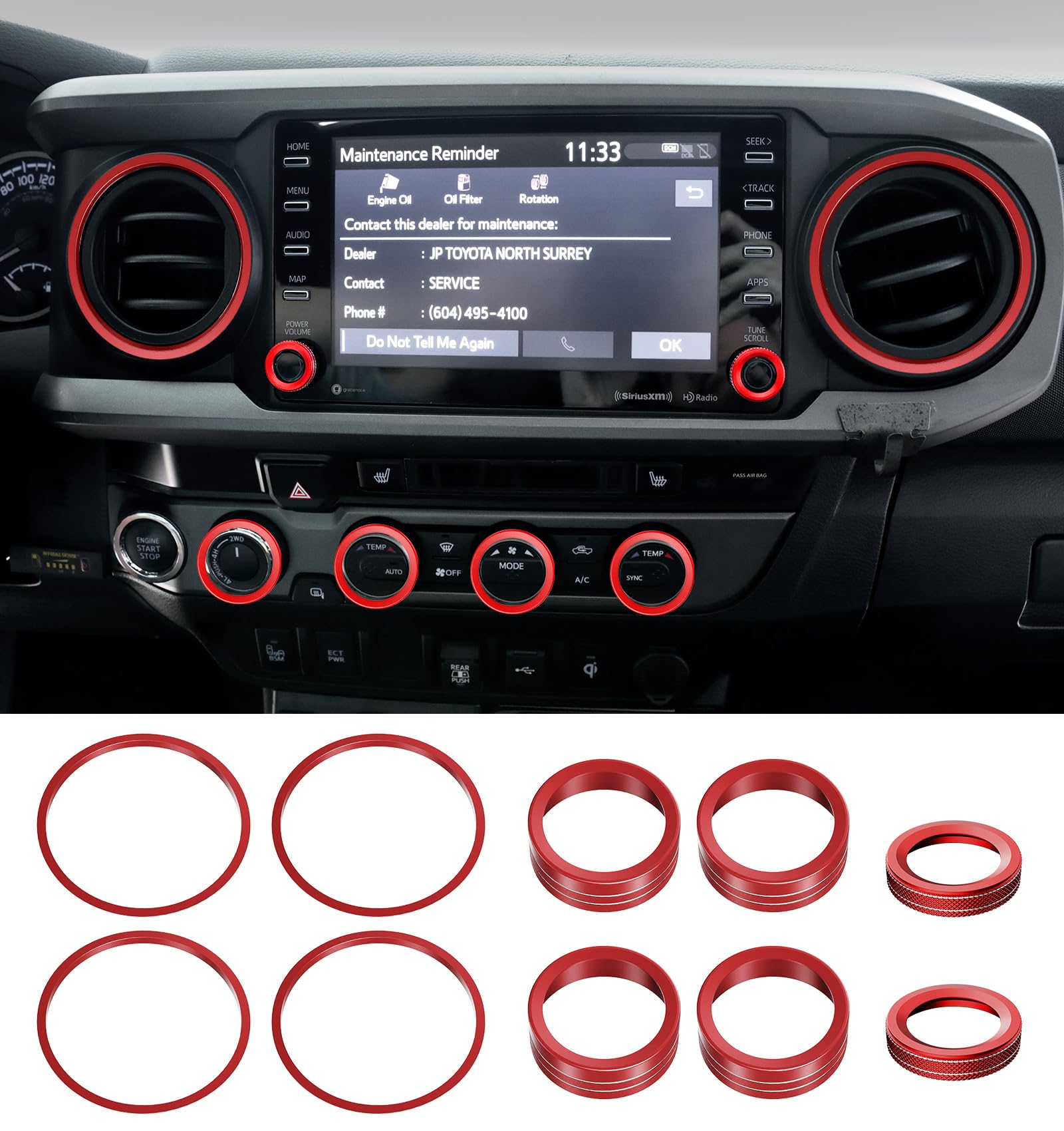Premium Interior Accessories Kit for Toyota Tacoma 2020-2023 - 10-Piece A/C Vent Trim Rings & Button Knob Covers (Fits 7
