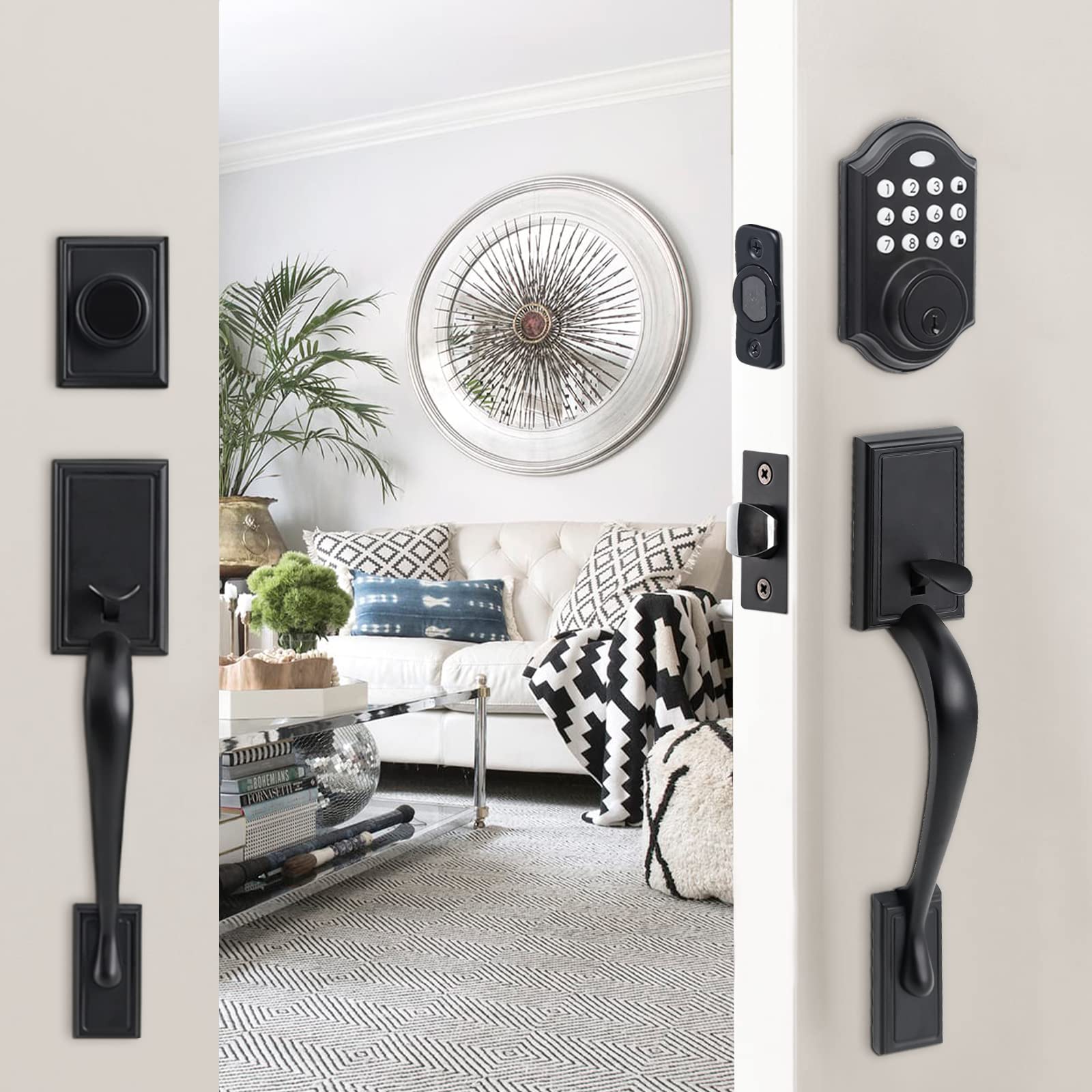 NeuType Keyless Entry Door Lock with Keypad - Smart Electronic Deadbolt for Double Doors, Auto Lock, 1-Touch Locking, 50 User Codes, Matte Black - Perfect for Home Security & Vacation Rentals