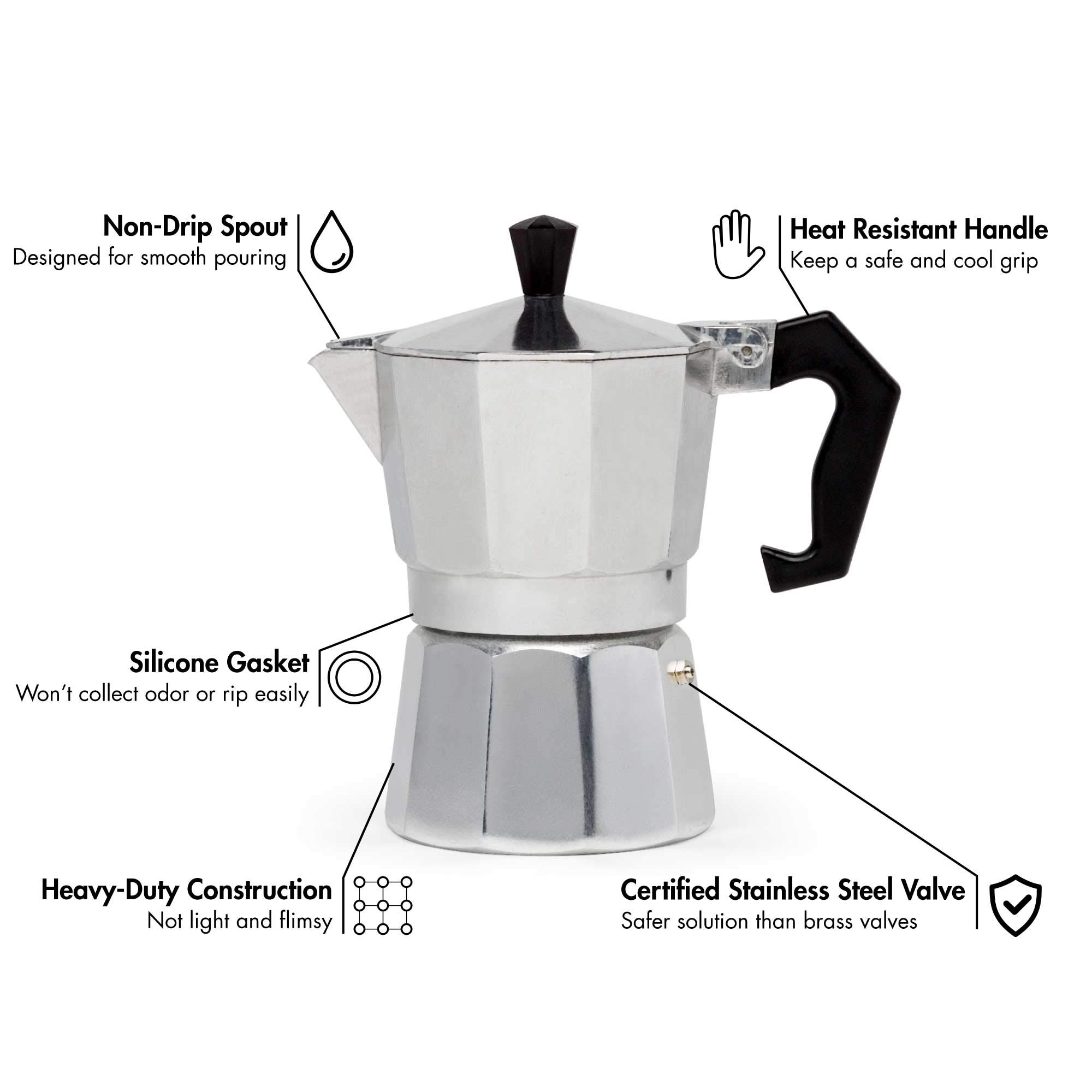 Primaria Classic Stovetop Espresso Maker - 3 Cup Italian Moka Pot for Authentic Cuban & Italian Coffee - Stainless Steel Stove Top Coffee Brewer for Home & Office Use