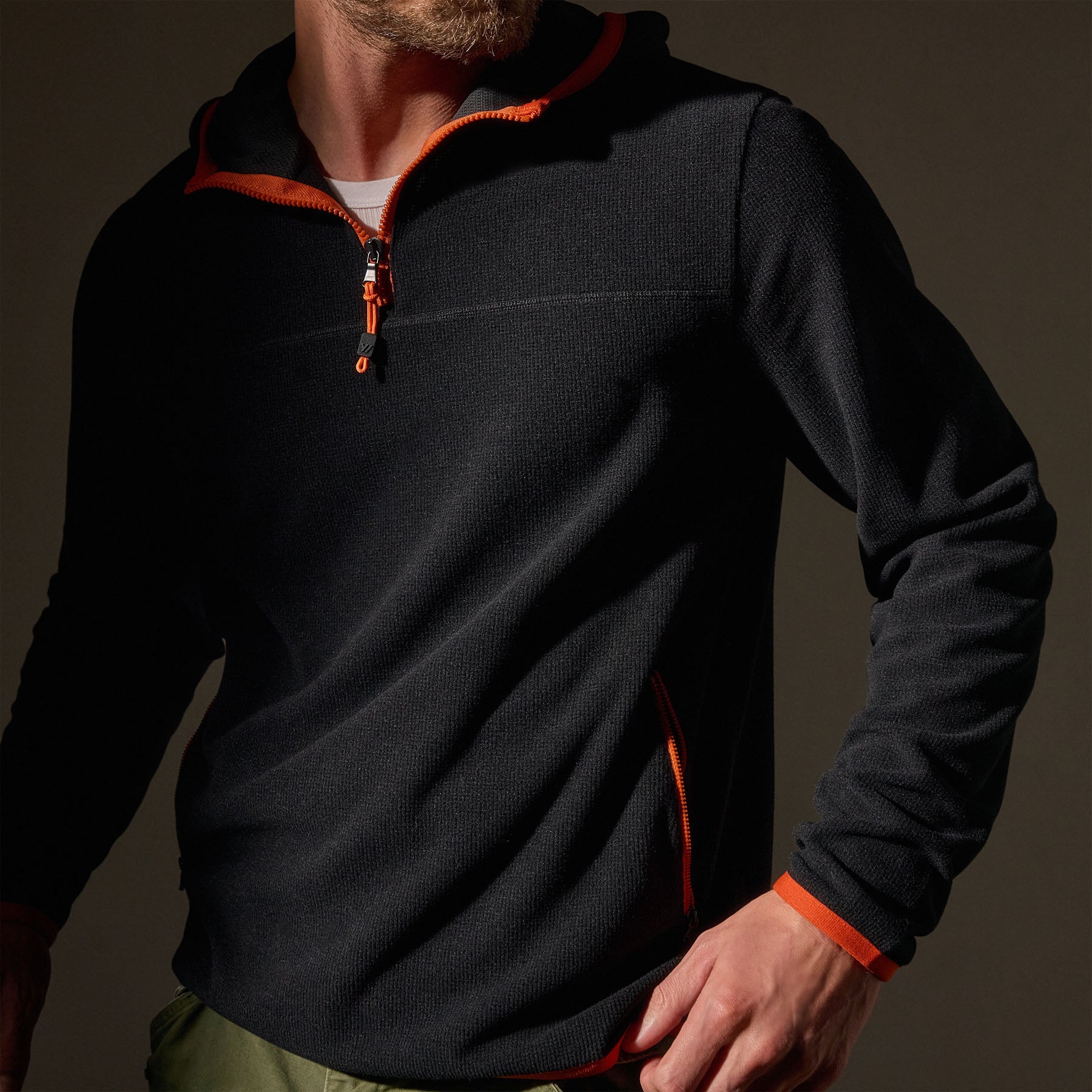 Tech Waffle Performance Hoodie - Black/Orange - Athletic Wear for Running, Gym & Outdoor Activities