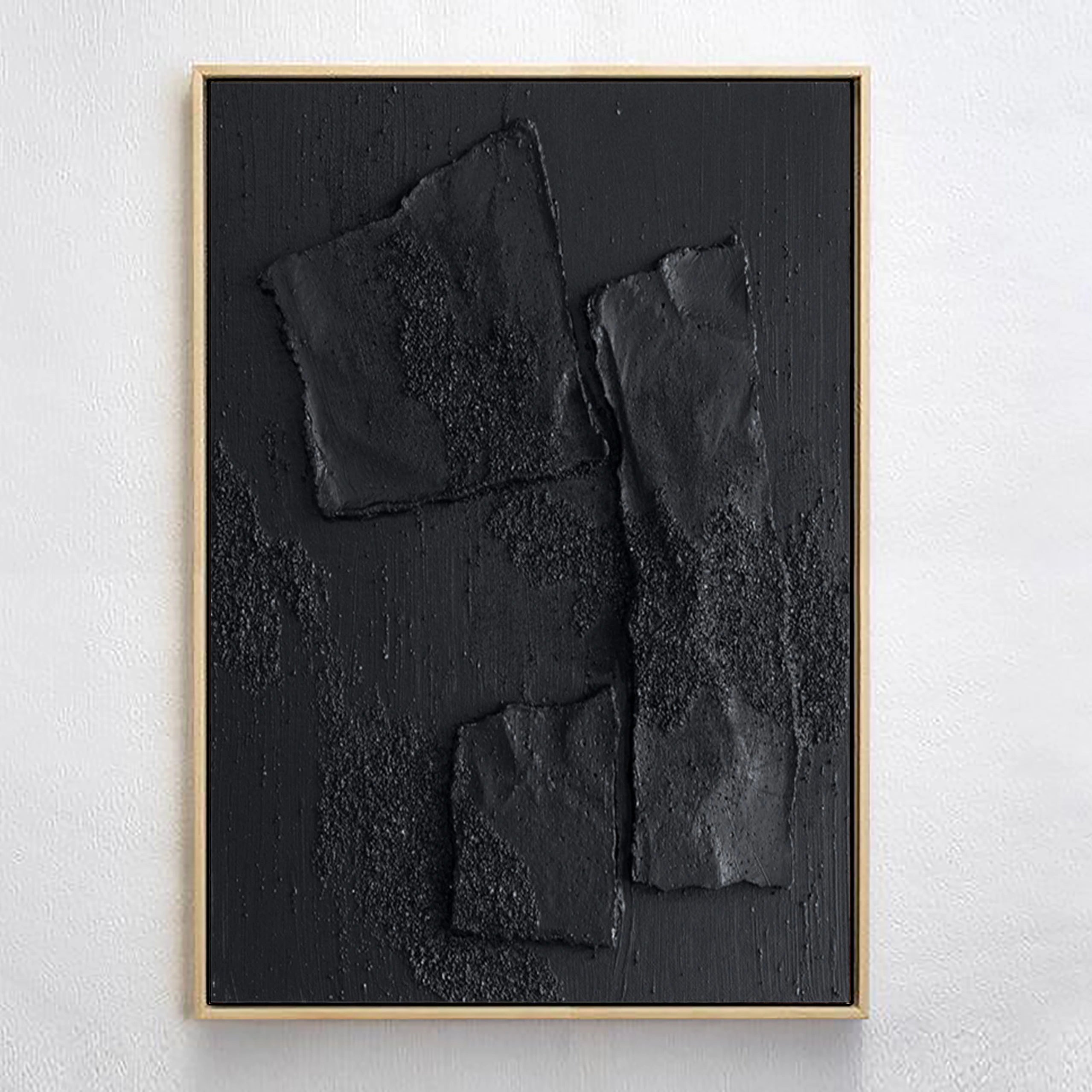 Black Plaster Art Minimalist Textured Painting - Modern Abstract Wall Decor for Living Room, Bedroom & Office | Vertical Canvas Art #MZ004