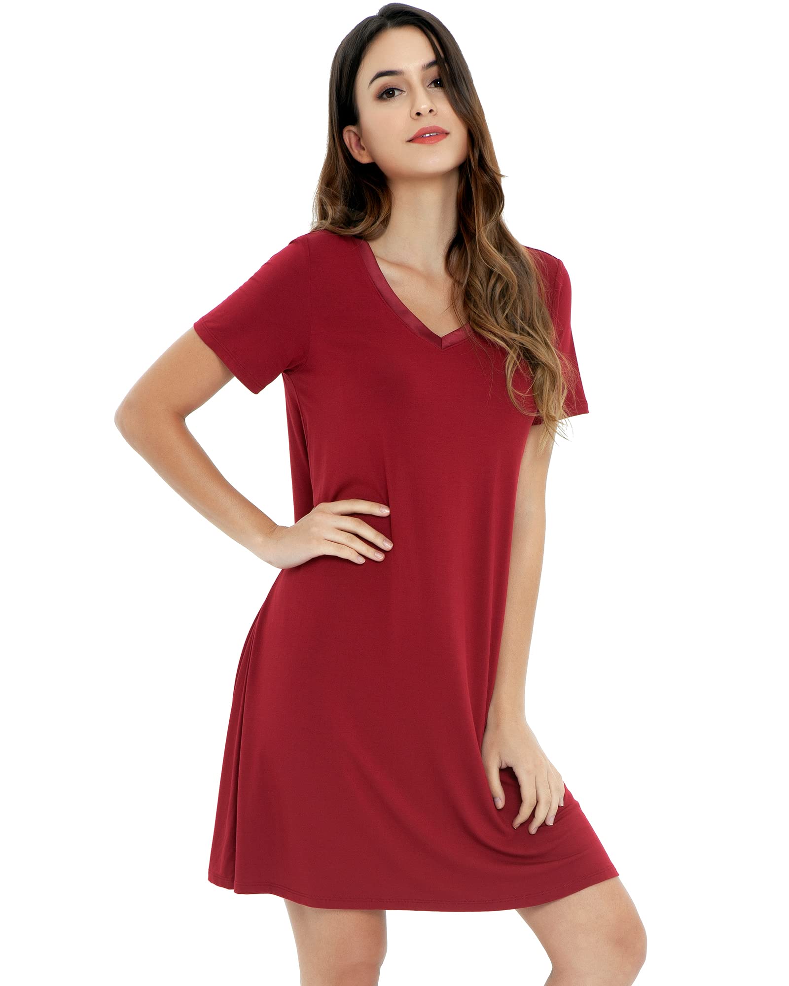 Soft Bamboo Nightgowns for Women - Lightweight Short Sleeve Sleep Shirt & Lounge Dress - Plus Size S-4X - Comfortable Sleepwear for Nighttime Relaxation & Summer Evenings