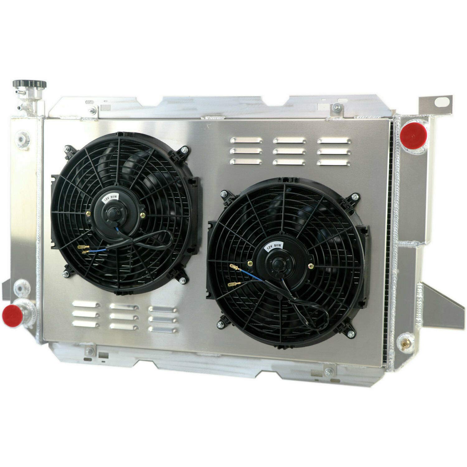 AlloyWorks 4-Row Aluminum Radiator with Fan Shroud & Relay Kit for 1985-1997 Ford F150 F250 F350 Bronco Pickup Trucks - Heavy Duty Cooling Upgrade for Off-Roading, Towing & Hot Weather Driving