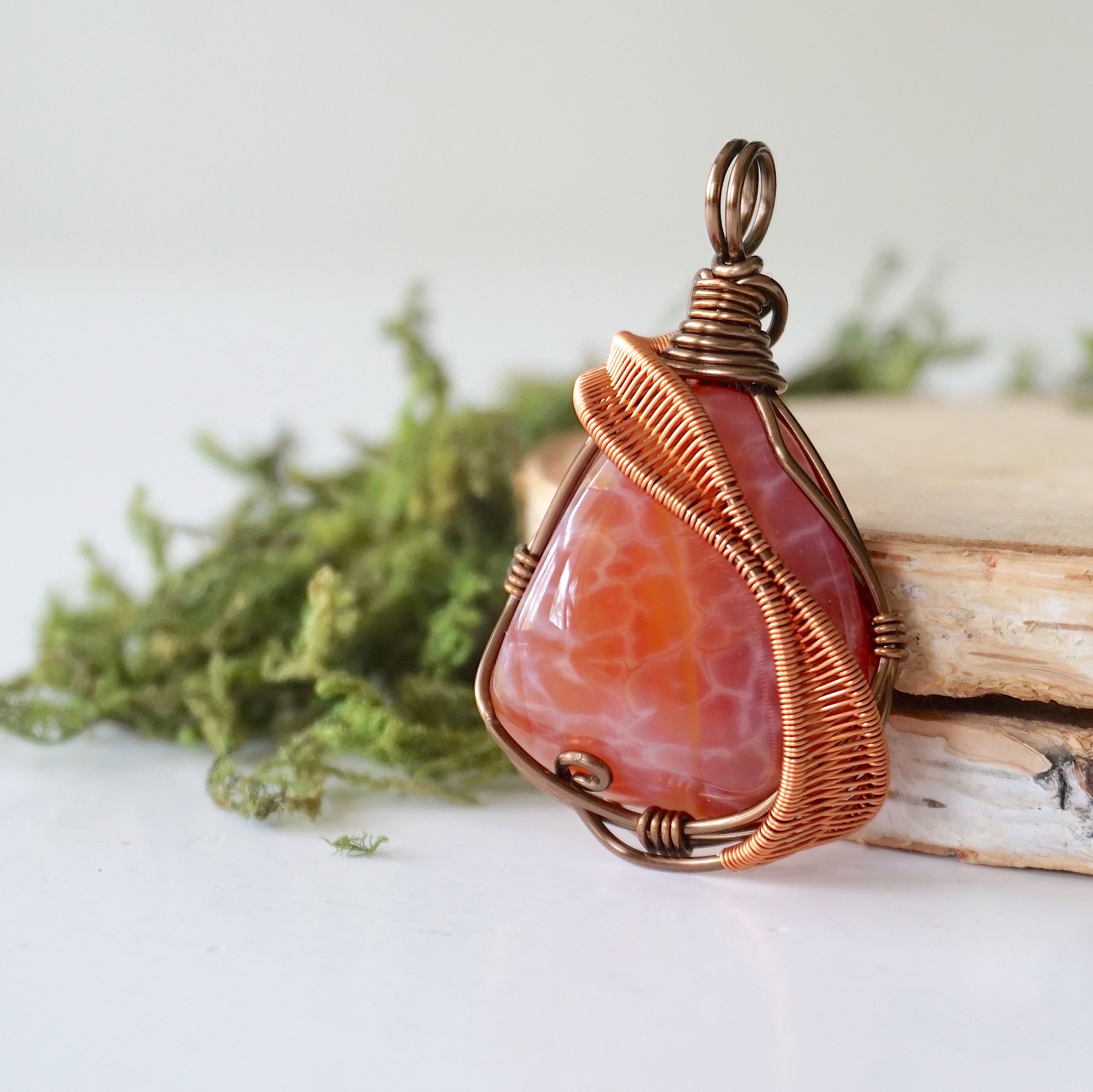 Fire Agate Crystal Necklace for Women – Natural Gemstone Pendant Jewelry for Healing & Protection | Perfect for Meditation, Energy Work & Spiritual Gifts