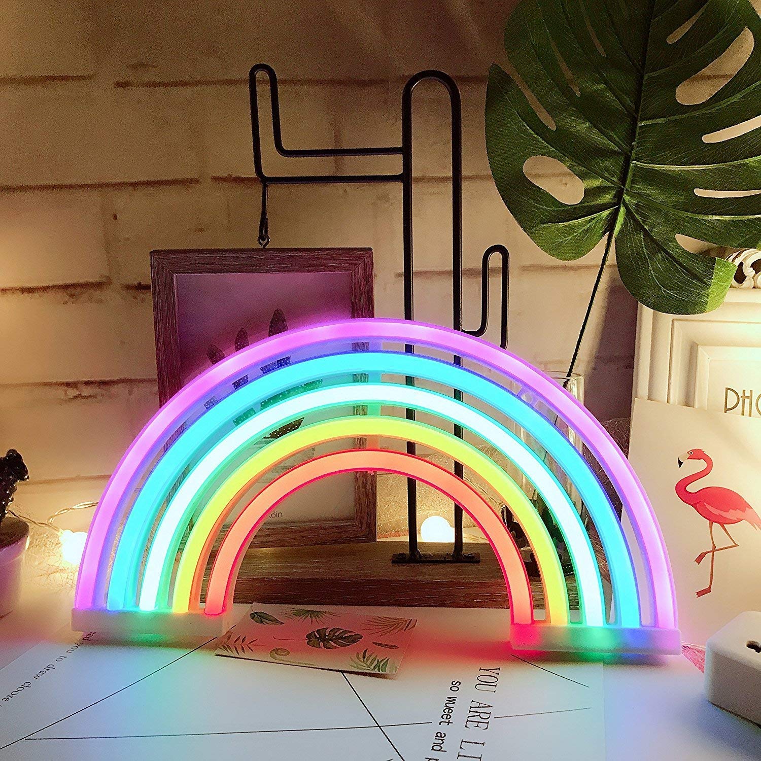 QiaoFei Rainbow LED Neon Sign - Kids Room Wall Decor, Bedroom Night Light, Party & Holiday Decoration - USB/Battery Operated Table Lamp for Home Accessories