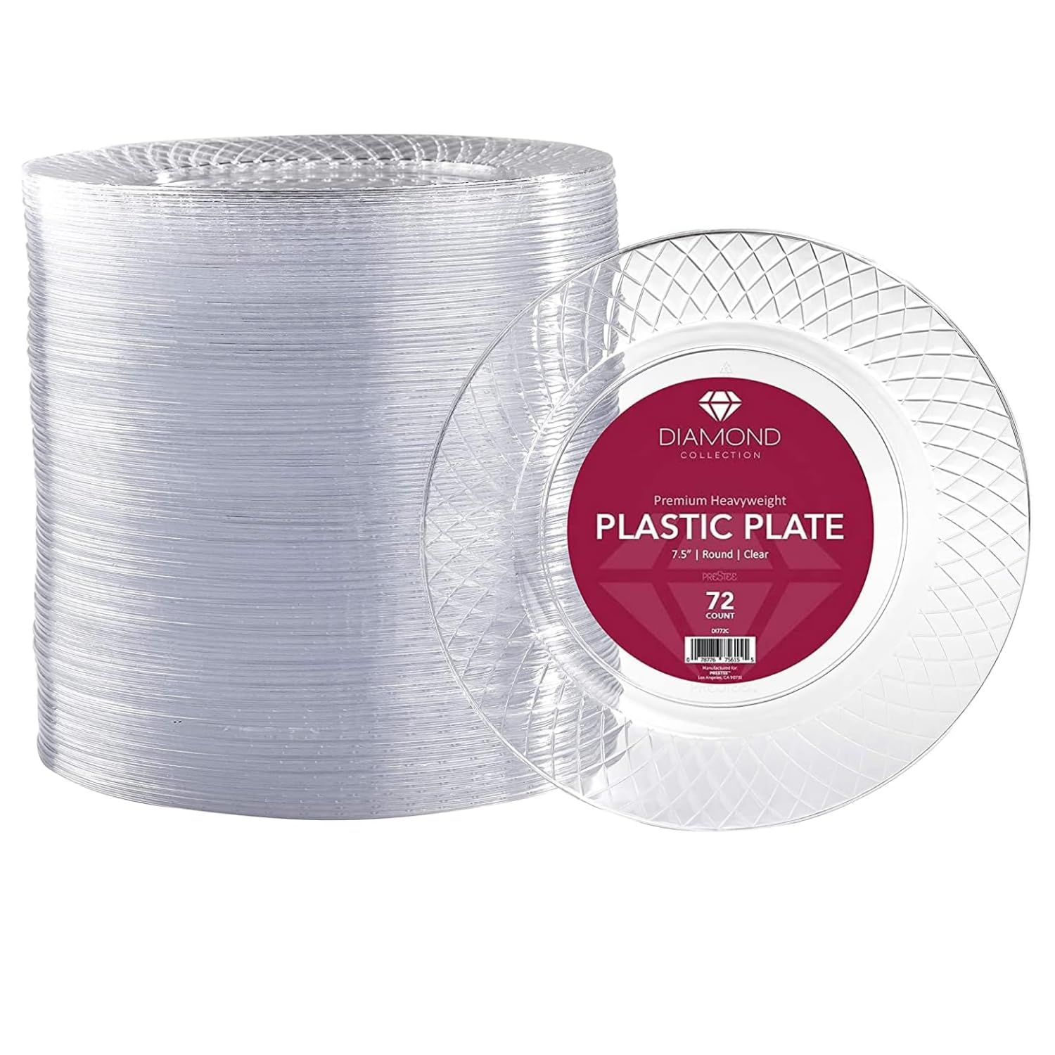 Prestee 7.5-inch Clear Plastic Disposable Plates (72 Count) - Heavy Duty Party Plates for Cake, Salad, Appetizer, Dinner & Dessert - Perfect for Weddings, Holidays, Easter & Special Events - Durable Event Supplies for Indoor/Outdoor Gatherings
