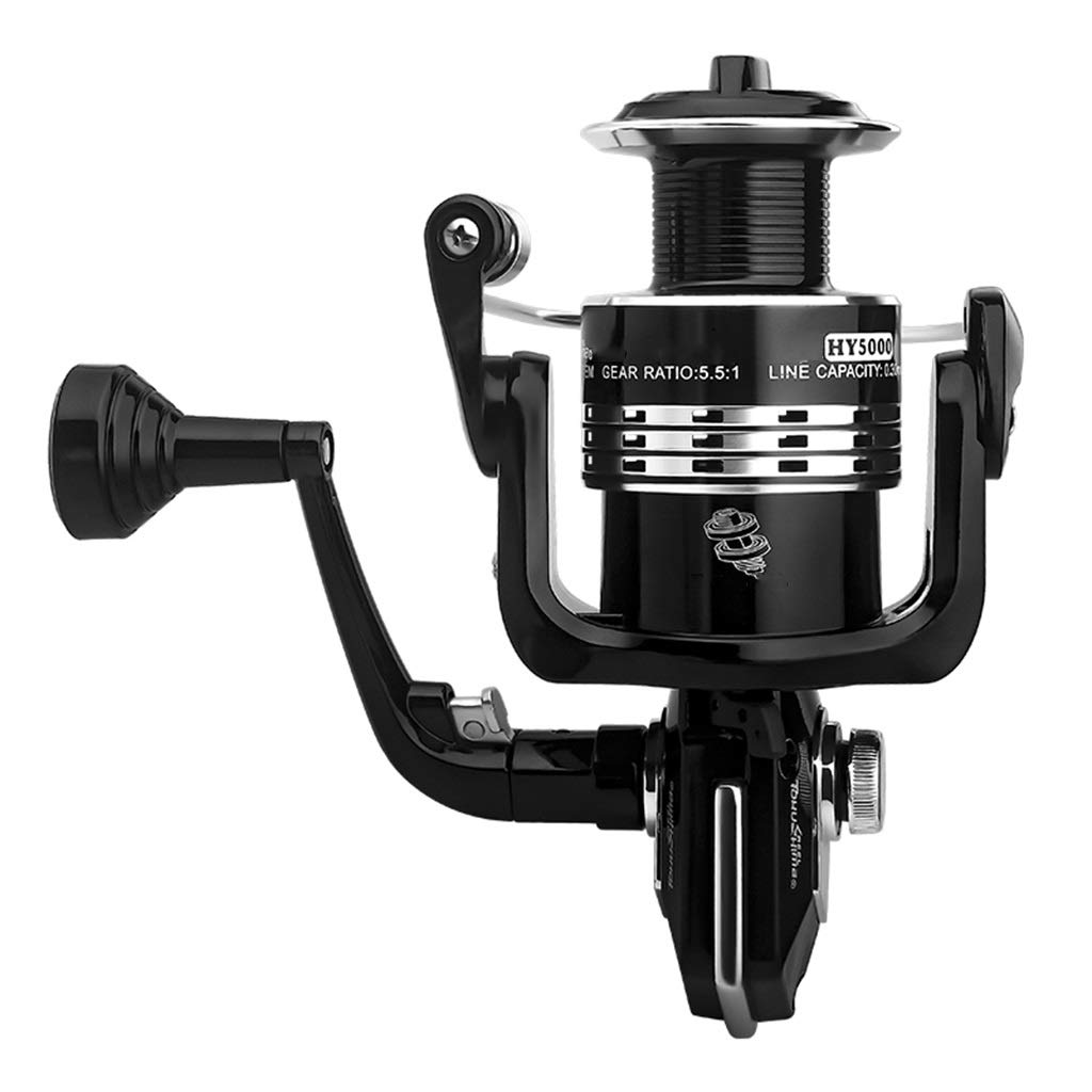 Premium US Metal Fishing Reel - 15-Axis Spinning Reel with Double-Bearing System for Bait Fishing, Rock Fishing & Long Cast (5000 Size, Black) - Ideal for Saltwater, Freshwater & Surf Fishing Adventures