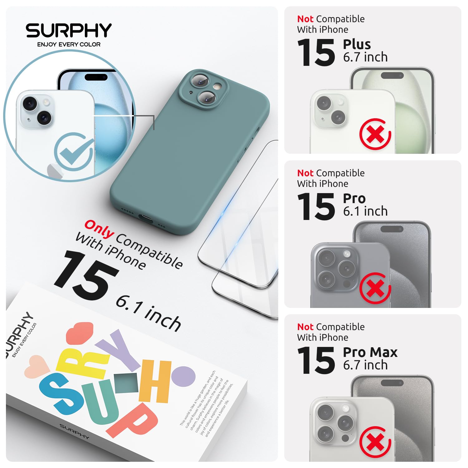 SURPHY MagSafe Compatible iPhone 15 Case (6.1 inch 2023) with 2 Pack Screen Protector - Liquid Silicone Phone Cover with Camera Protection & Soft Microfiber Lining (Cactus Green) | Perfect for Everyday Use, Travel & Outdoor Activities