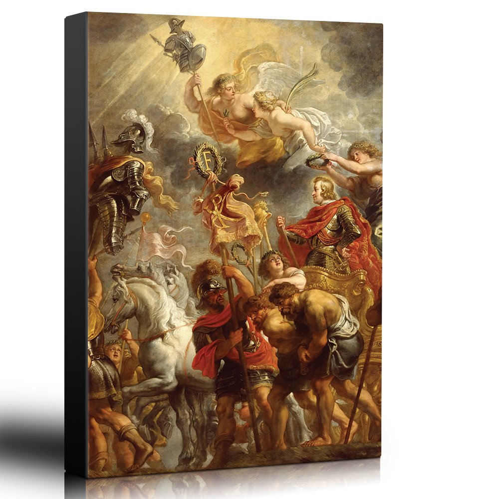 Wall26 - Peter Paul Rubens Baroque Style Oil Painting 'Triumphal Entry of Ferdinand of Austria into Antwerp' with Angels - Premium Canvas Art Print 32x48 inches - Perfect for Living Room, Bedroom or Office Decor