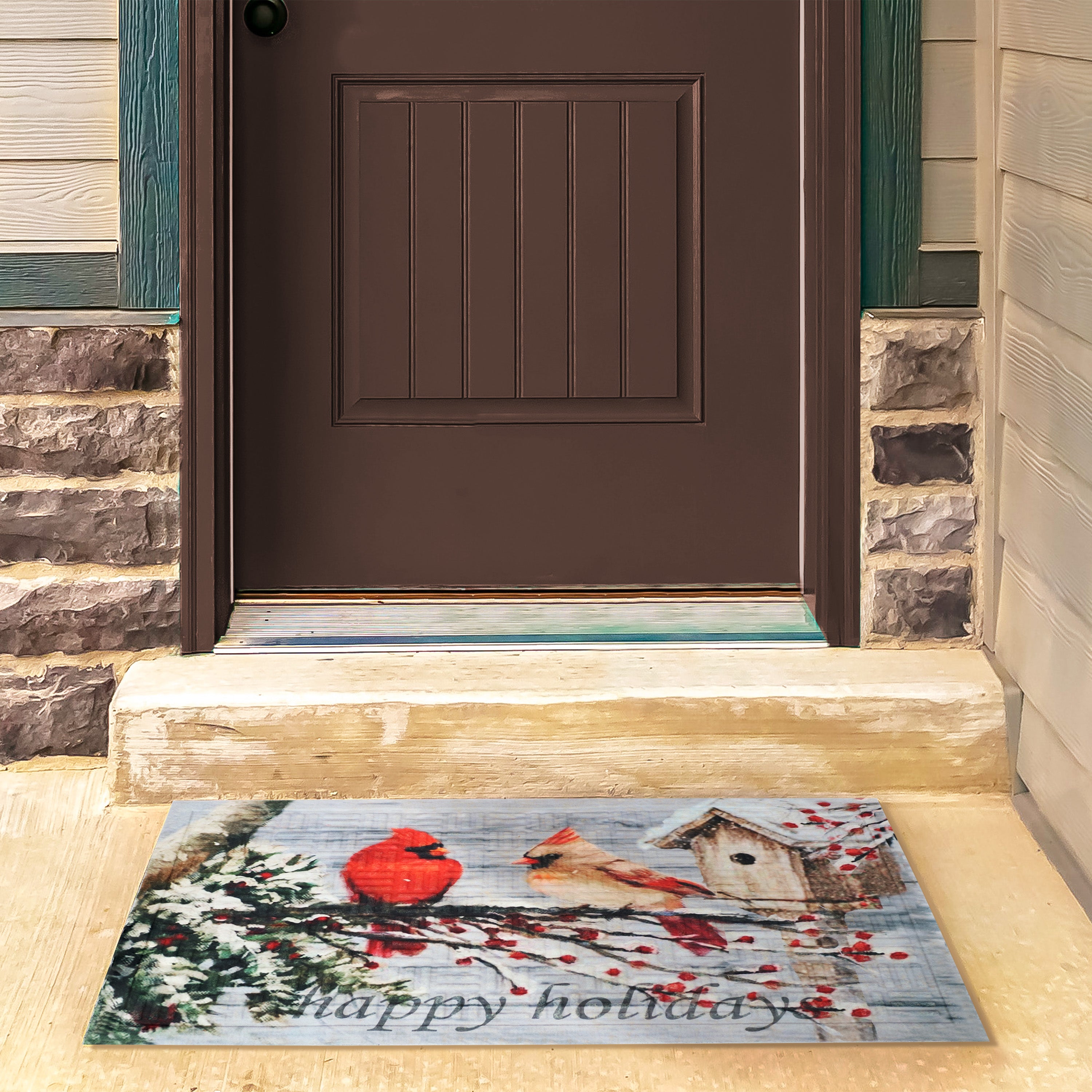 Sunnydaze 17.5 x 29 Indoor Holiday Doormat - Non-Slip Christmas Welcome Mat for Front Door, Porch, and Entryway Decorations