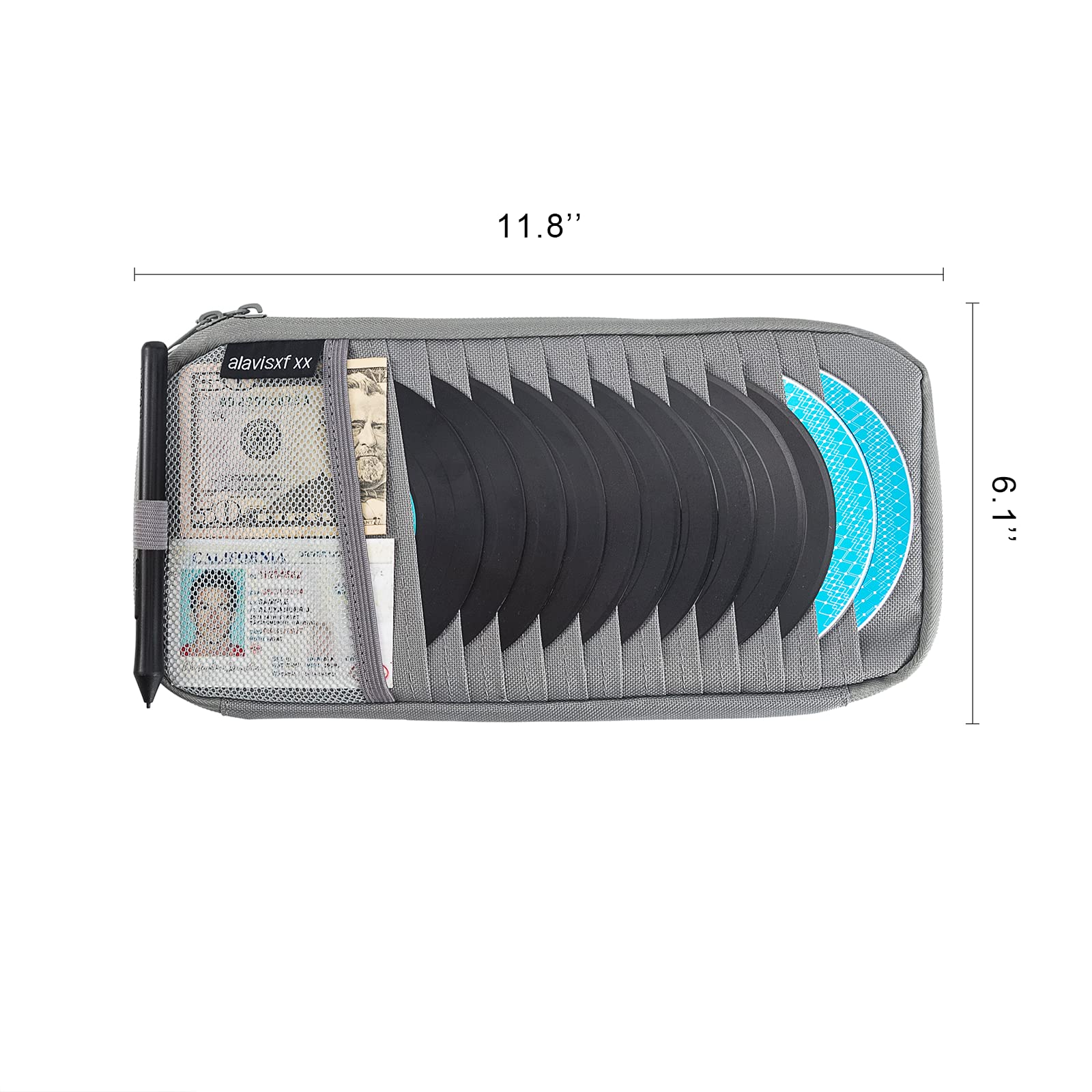 Alavisxf XX Car CD Holder - Large Capacity 12-Sleeve Visor Organizer with Mesh Pocket, Pen Holder & Inner Pocket for CDs, DVDs & Accessories - Perfect for Road Trips & Commuting (Grey)