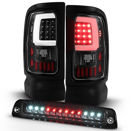 AKKON LED Tail Lights for 94-01 Dodge Ram - Black Bezel C-Shape Light Tube with 3rd Brake Lamp | Upgrade Truck Lighting for Night Driving & Off-Road Adventures