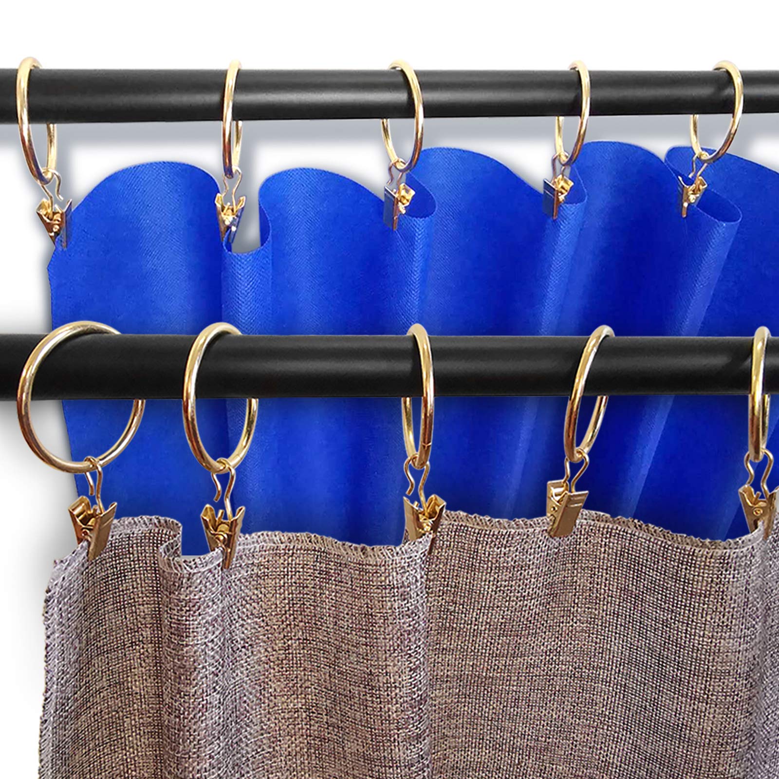 60 Pack Gold Metal Curtain Rings with Clips - 1.5 Inch Interior Diameter Drapery Hooks for Hanging Drapes, Bows & Curtain Rods - Perfect for Living Room, Bedroom & Window Decor