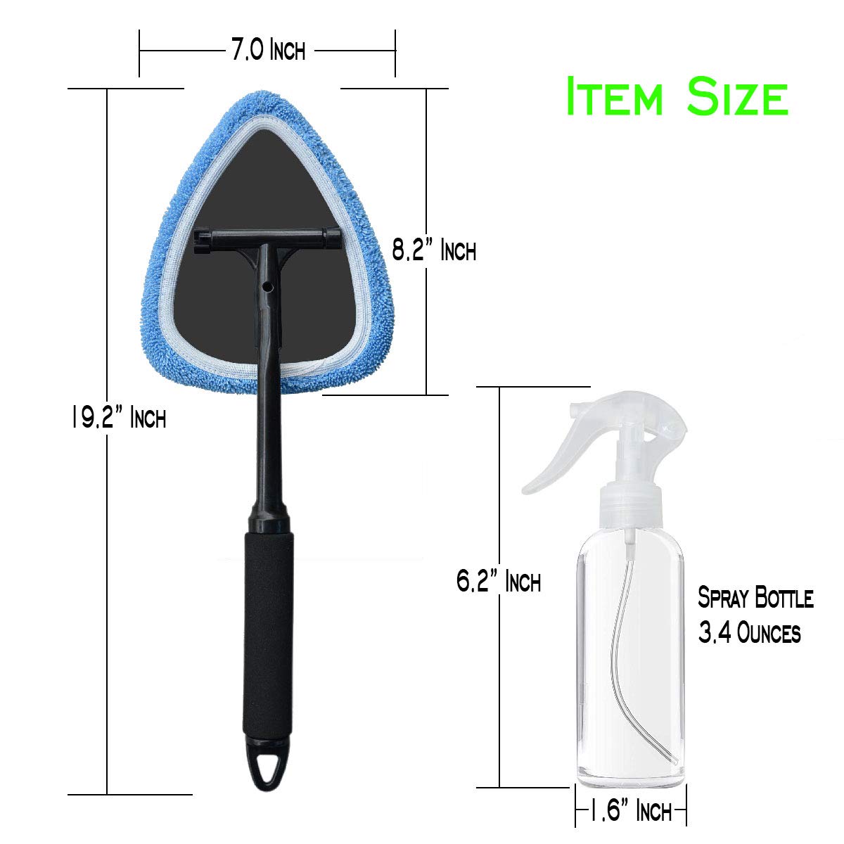Premium Car Windshield Cleaner Tool - Microfiber Glass Cleaning Wand with Extra Thick Soft Cloth (2X Larger Pad) & Mini Spray Bottle Kit - Perfect for Car Windows, Home Glass Doors & Mirrors