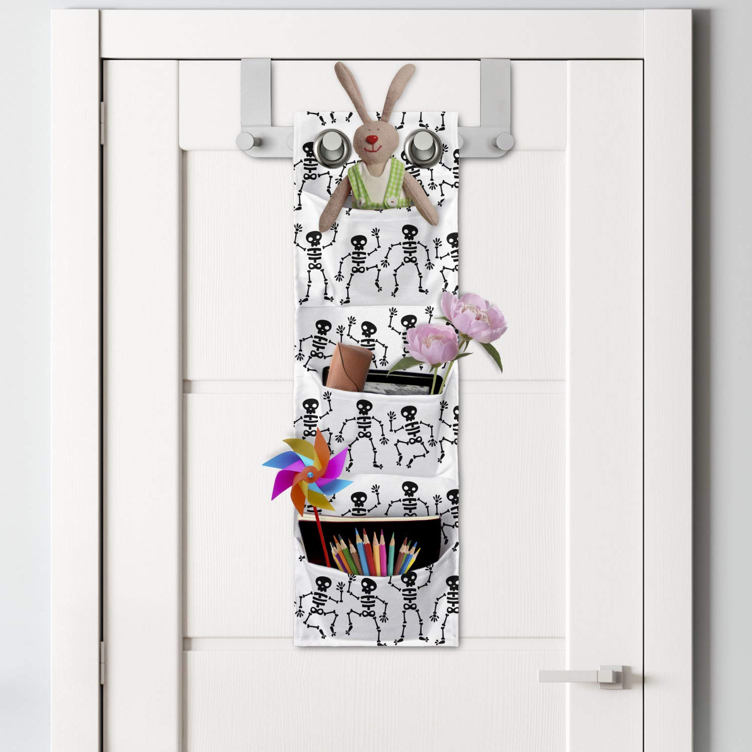 Ambesonne Funny Dancing Skeletons Hanging Pocket Organizer - 9
