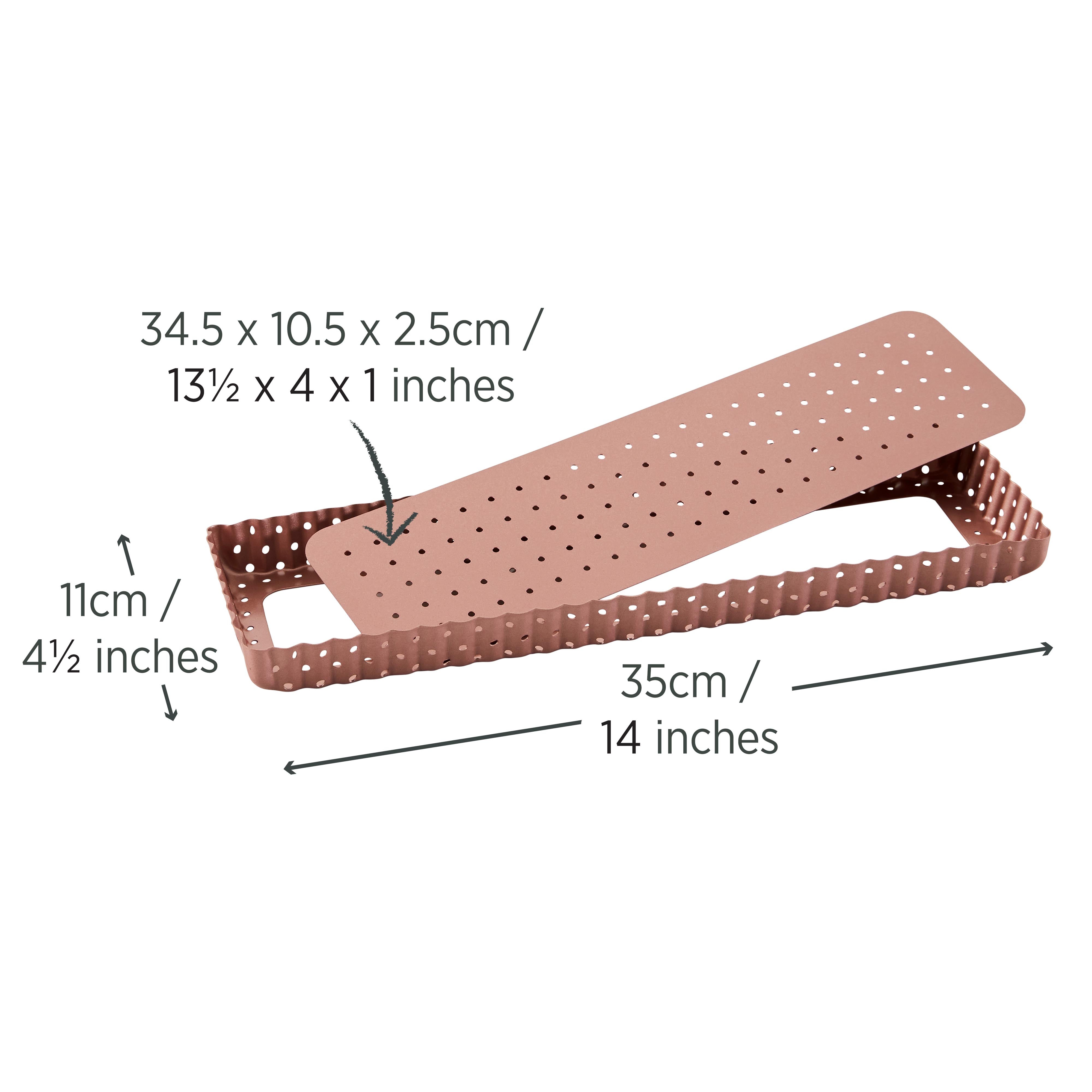 Premium Rose Gold Perforated Rectangle Quiche & Tart Pan - Nonstick Baking Dish for Perfect Pastry Crust - Ideal for Quiches, Tarts, Pies & Desserts