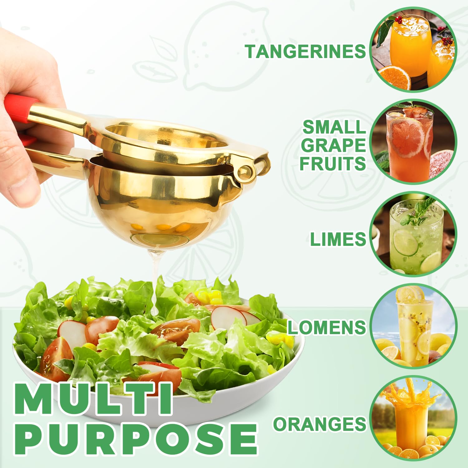 Premium 304 Stainless Steel Lemon Squeezer & Citrus Press Juicer - Heavy Duty Manual Lime Juicer with Non-Slip Grip (Gold/Red) - Perfect for Cocktails, Cooking & Healthy Juicing at Home