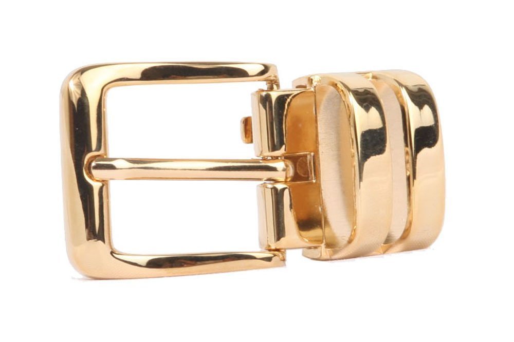 1 1/8 Inch Gold Adjustable Clamp-On Faux Leather Belt - One Size Fits Most - Perfect for Casual Wear, Office Outfits & Special Occasions