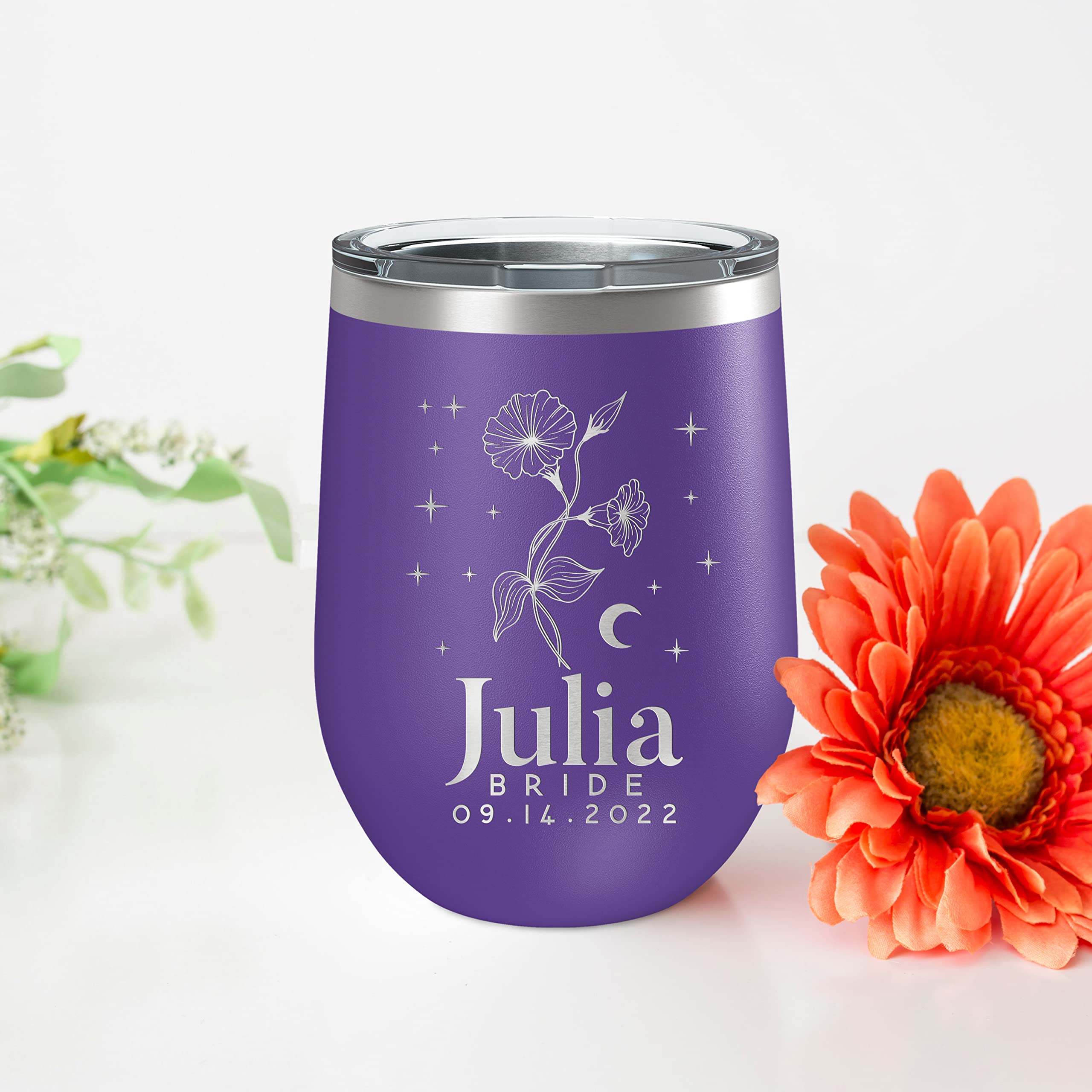 Personalized Bridesmaid Wine Tumblers Set of 5 - Custom Engraved Stemless Glasses with Lid, Names & Titles - 10 Colors & 12 Birth Flower Options - Unique Bridesmaid Proposal Gifts - Perfect for Wedding Showers, Bachelorette Parties & Thank You Gifts