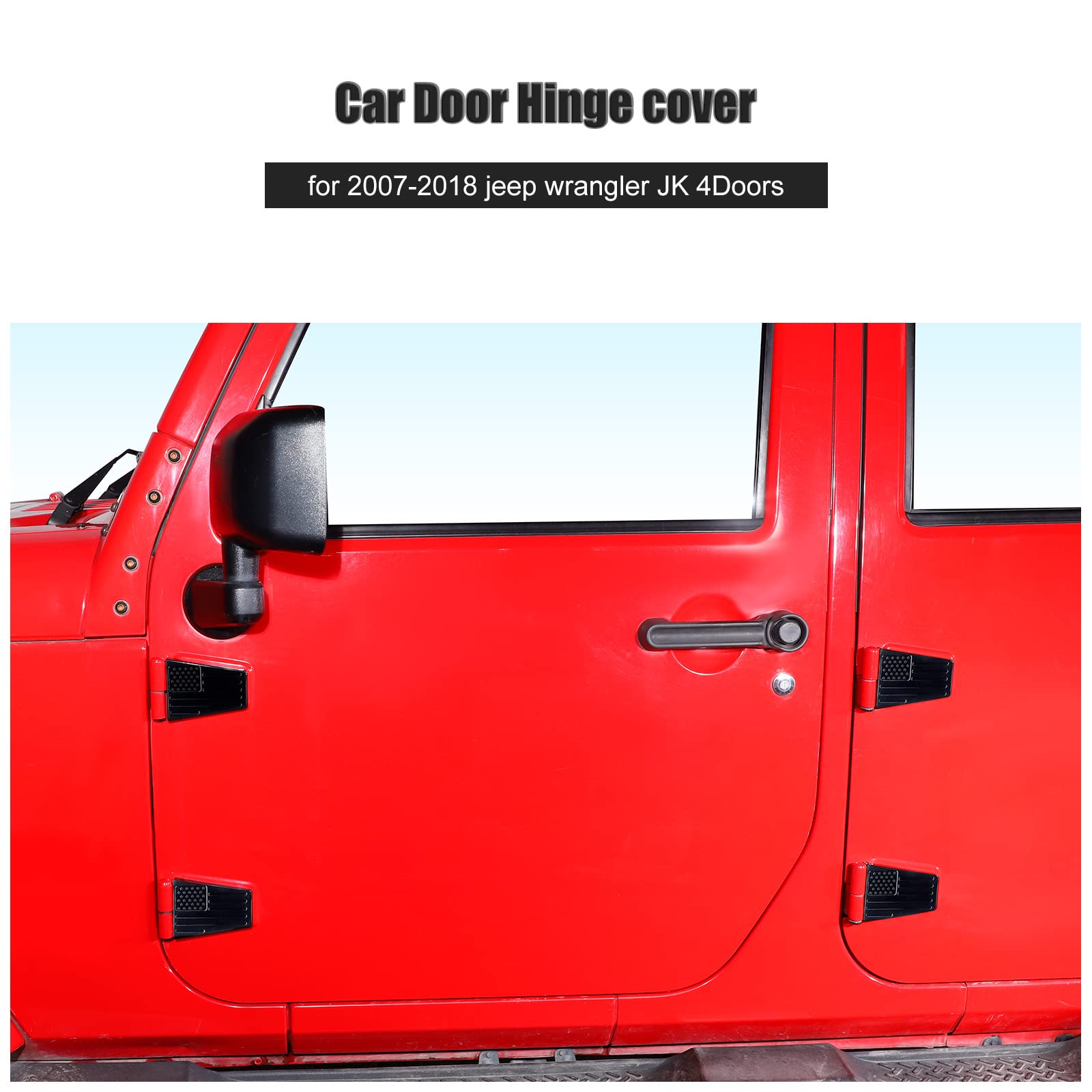 Jeep Wrangler JK 2007-2017 Exterior Door Hinge Covers with USA Flag Design - 8pc Set for Enhanced Style & Protection | Perfect for Off-Road Adventures & Patriotic Customization