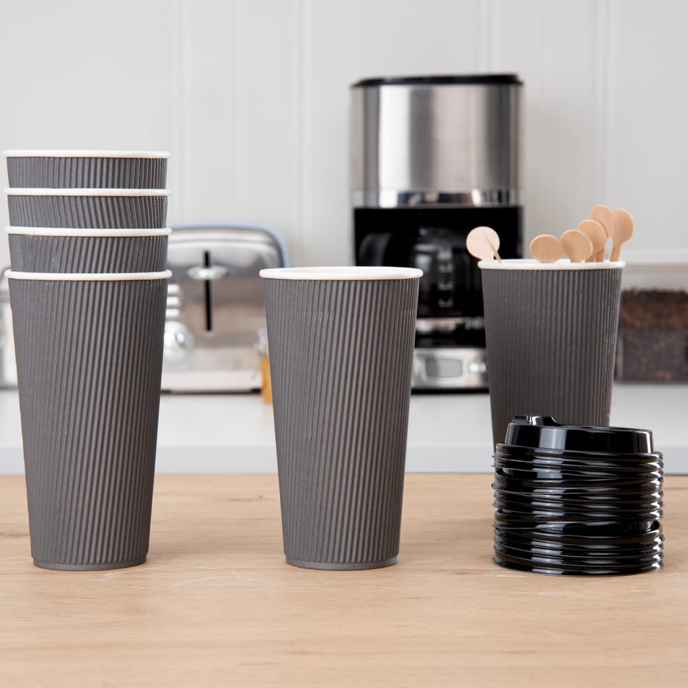 20oz Insulated Coffee Cups with Secure Grip - 250 Pack Double Wall Corrugated Paper Cups | Leakproof & Sustainable | Matching Lids Sold Separately | Perfect for Coffee Shops, Offices & Catering Events