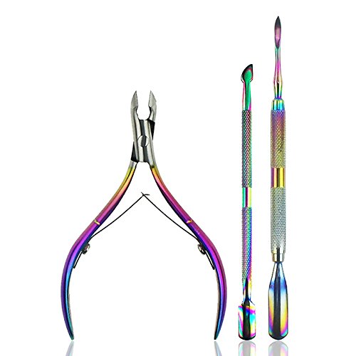 3Pcs Stainless Steel Nail Tools Set - Cuticle Pusher & Nipper for Manicure & Pedicure Care