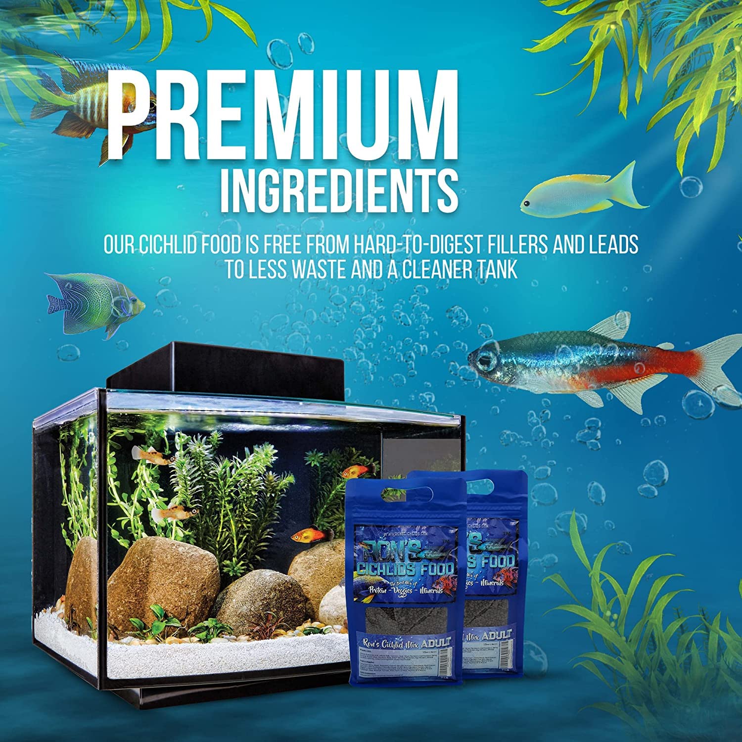 Premium African Cichlid Fish Food Pellets - High Protein Tropical Fish Food with Vegetables & Fruits for Healthier, Brighter & Bigger Cichlids - Adult Blend 8oz - Ideal for Freshwater Aquariums & Tank Maintenance
