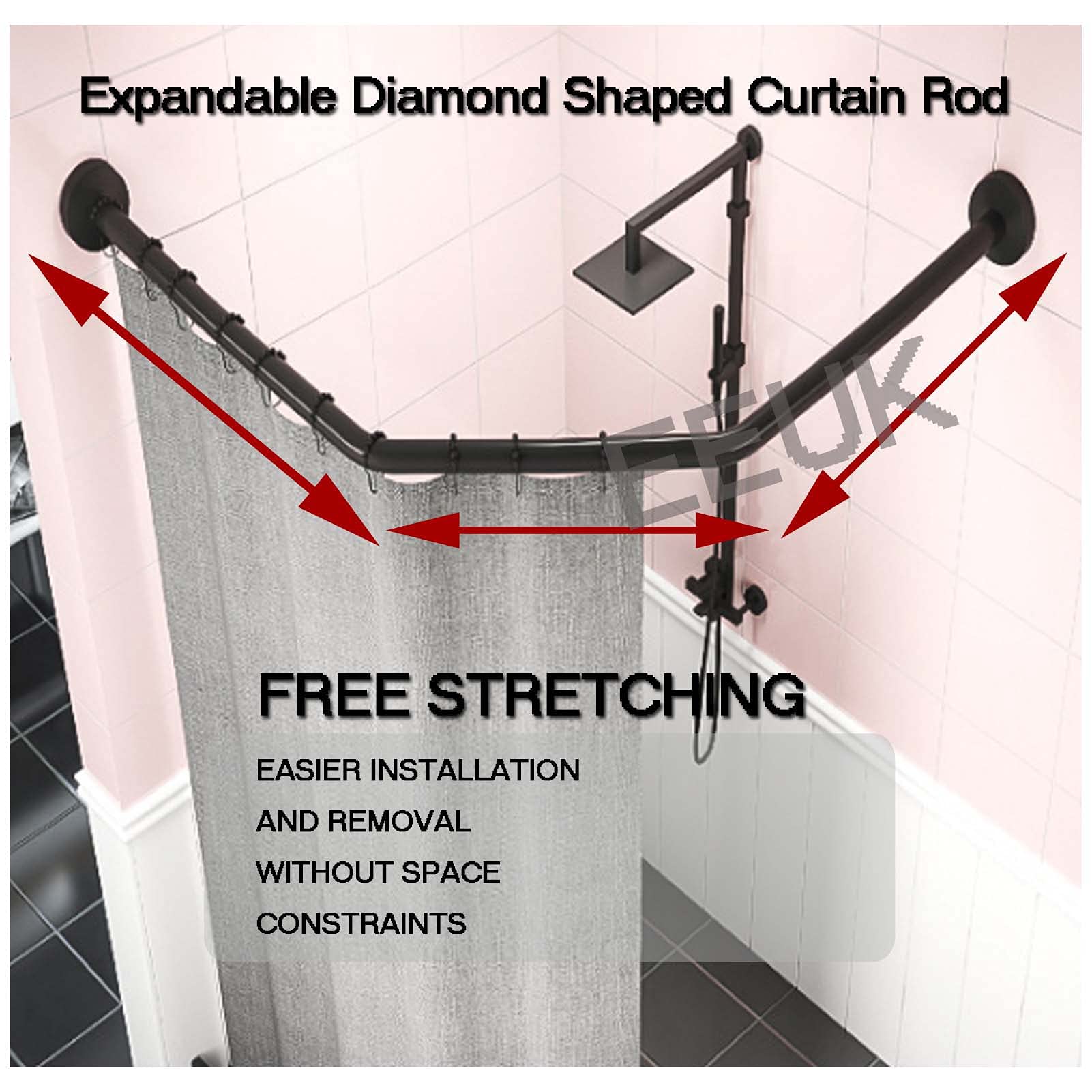 Stainless Steel Adjustable Curved Shower Rod - No Drill Corner Shower Rail for Bathroom, Extendable Shower Pole to Prevent Water Leaks | Perfect for Small Bathrooms, Shower Stalls & Space Saving Solutions