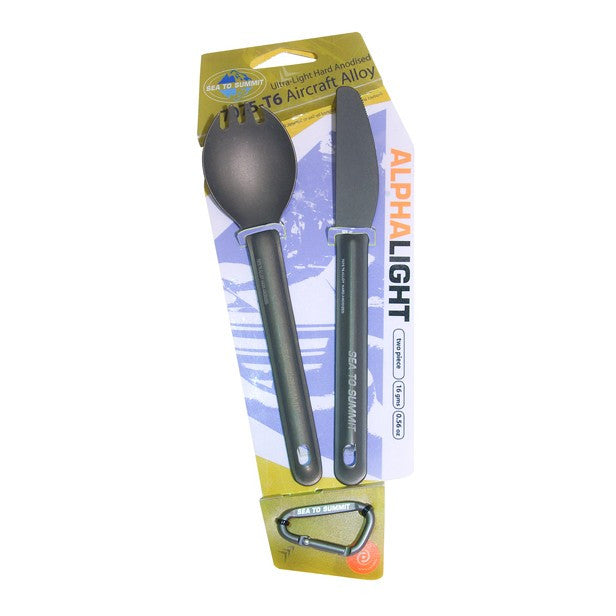 Sea to Summit Alpha Light Spork & Knife Set - Ultralight Camping Cutlery for Backpacking, Hiking & Outdoor Adventures | Compact Travel Utensils for Camping Gear & Emergency Kits