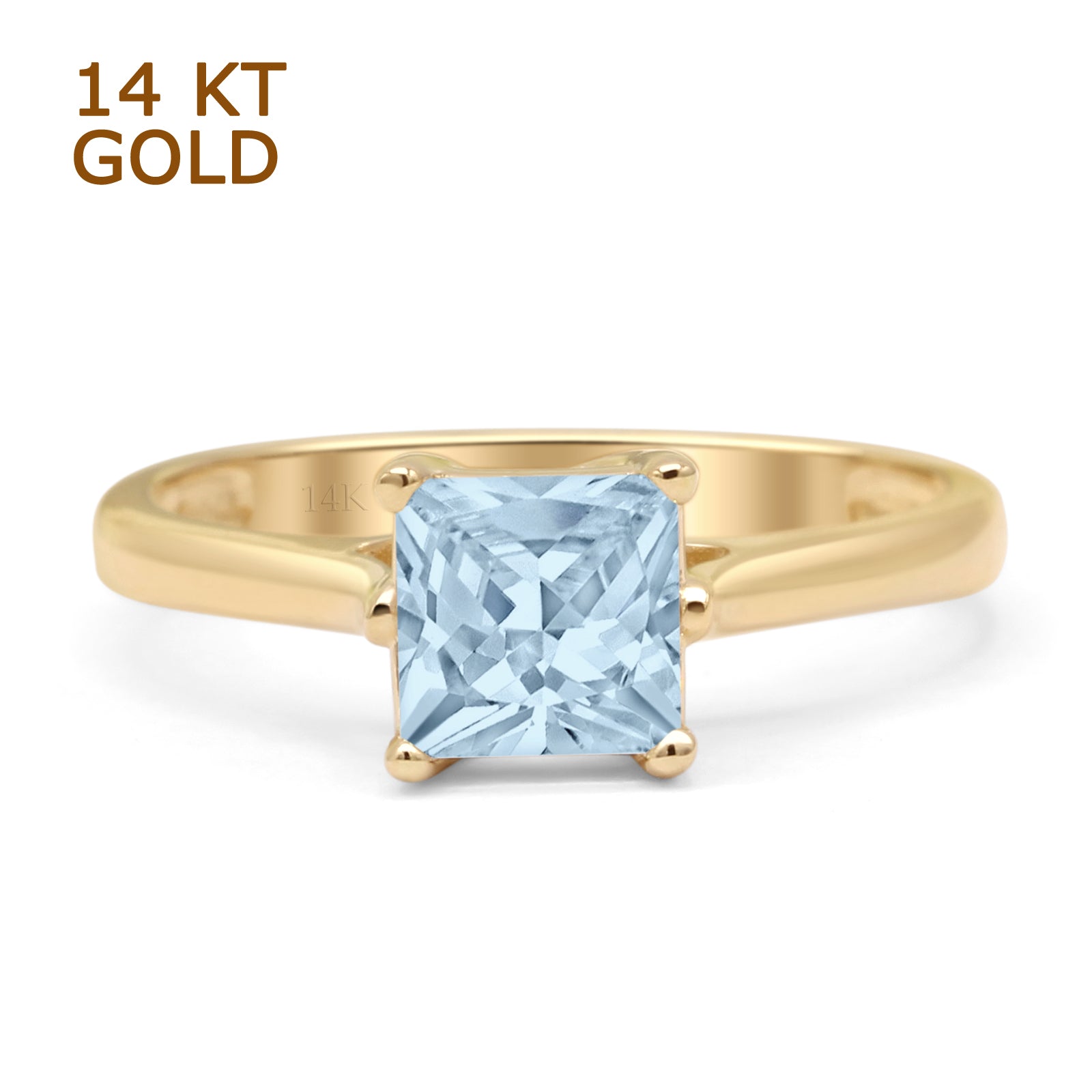 Aquamarine CZ 14K Yellow Gold