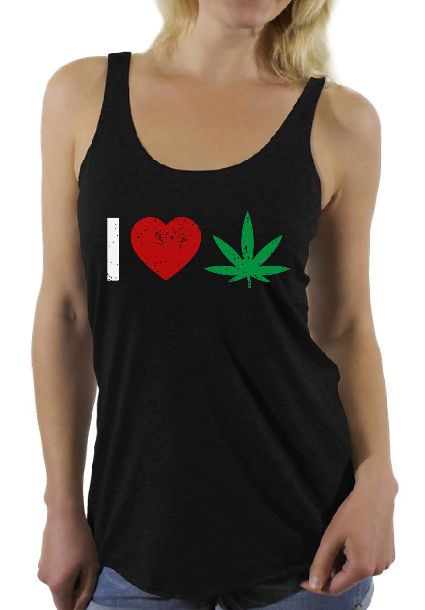 420 Weed Leaf Women's Racerback Tank Top - I Love Marijuana Sleeveless Shirt with Cannabis Leaf Design | Perfect for Festivals, Beach Parties & 420 Celebrations