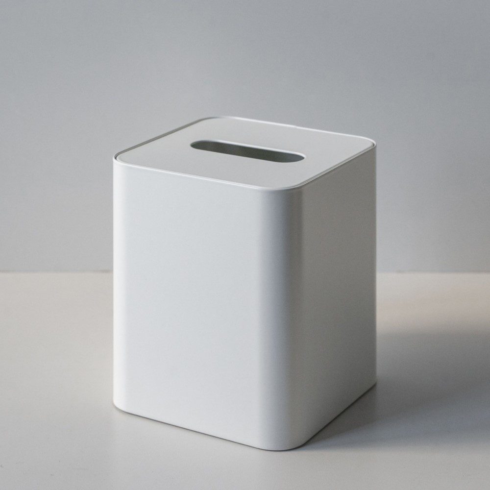 Square Tissue Box with Metal Lid - White & White | Modern Home Decor for Living Room, Bathroom & Office | Stylish & Functional Tissue Holder