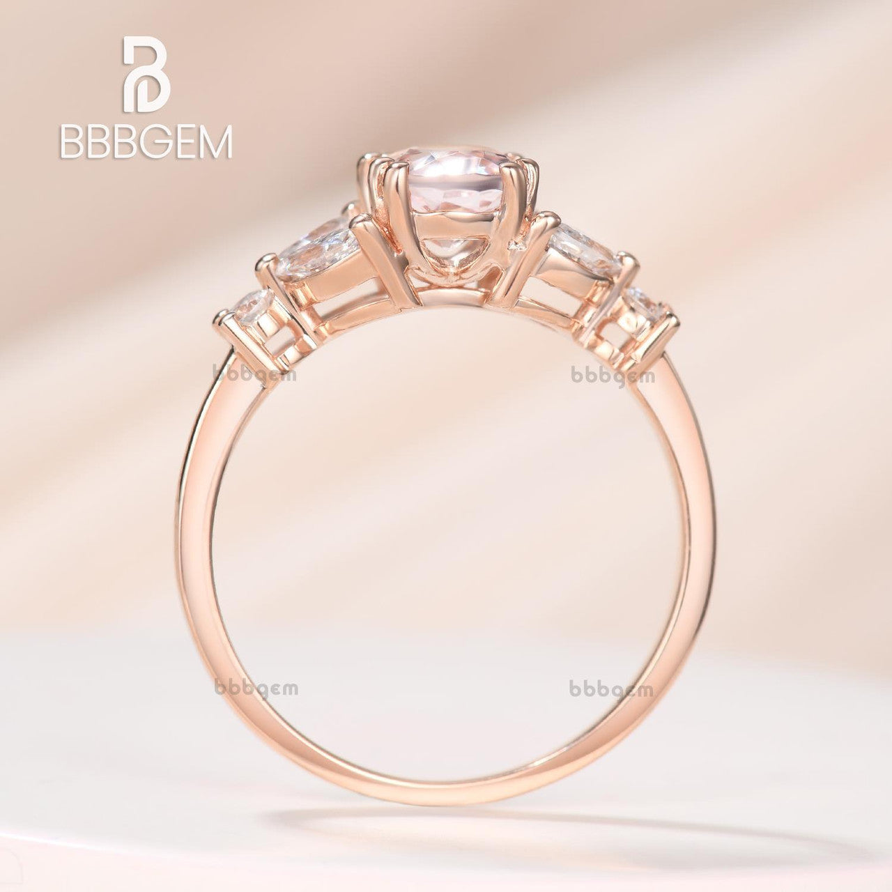 14k Rose Gold Pink Morganite & Marquise Moissanite Engagement Ring for Women - Perfect for Proposals, Anniversaries & Romantic Occasions