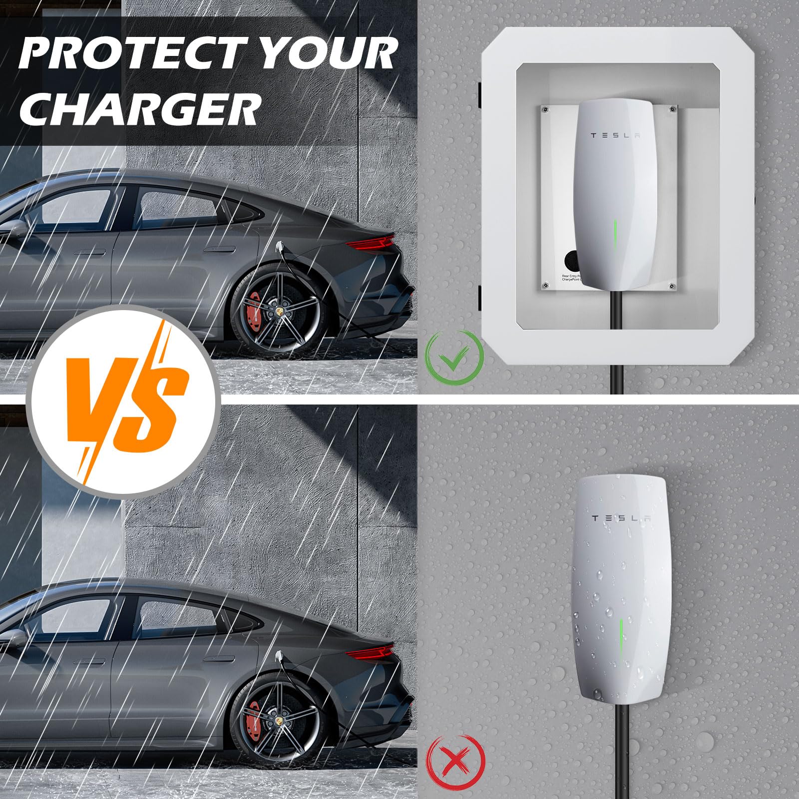 Premium Tesla Gen 3 & ChargePoint EV Charger Station Box - Weatherproof Outdoor Wall Connector Cover with Cable Organizer | Snowproof, Dustproof, Anti-Theft Protection for Home & Garage Charging Accessories | Perfect for Driveway, Parking Spot & Outdoor EV Charging Stations