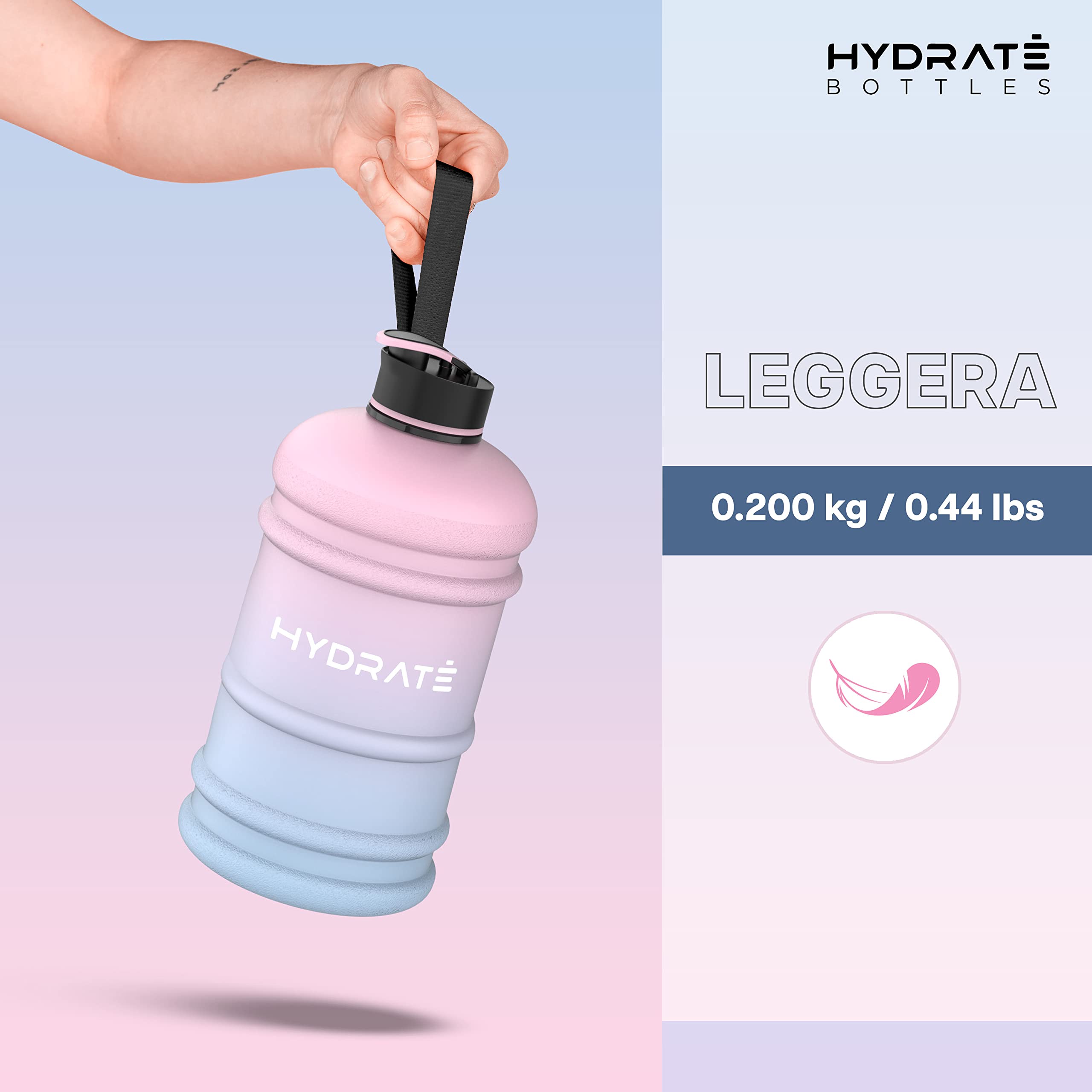 HYDRATE 2.2L Half Gallon Gym Water Bottle for Men - BPA Free Large Sports Water Jug with Leak Proof Flip Cap & Silicone Seal - Reusable Hydration Bottle for Workout, Fitness, Running & Outdoor Activities - Blue