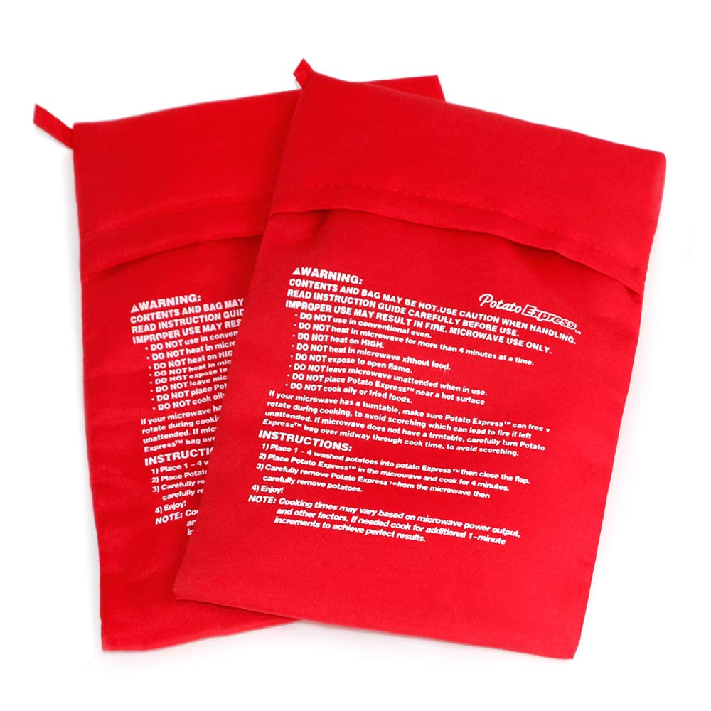 KINGZHUO 2-Pack Microwave Potato Cooker Bags - Reusable & Washable Tortilla Steamer Bags for Perfect Potatoes in 4 Minutes | Quick Cooking for Baked Potatoes, Sweet Potatoes & Tortillas | Ideal for Kitchens, Dorms & Fast Meals
